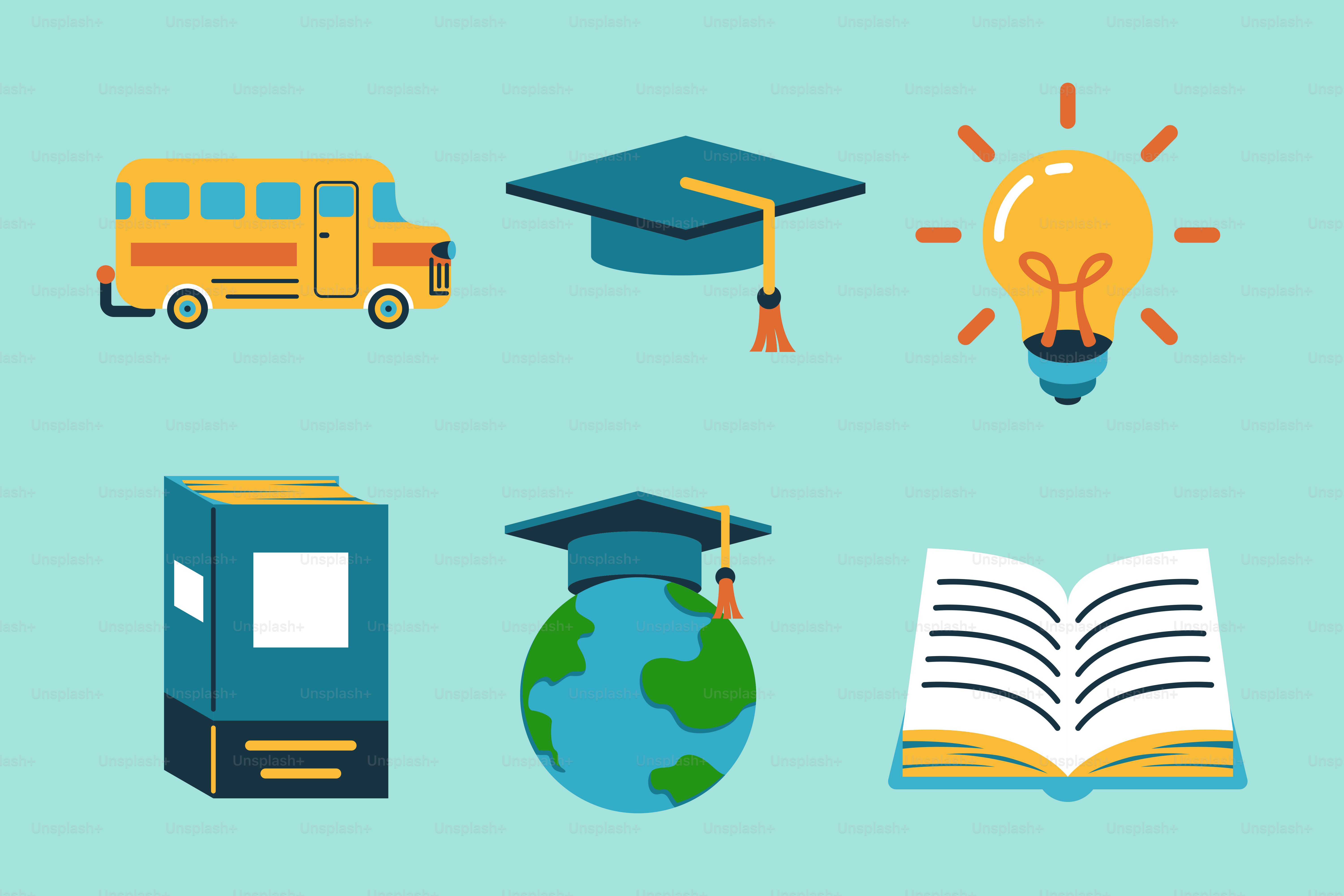 Un fondo azul con libros y una bombilla