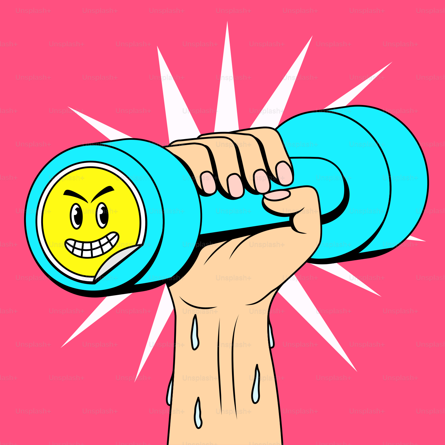 A hand holding a blue can with a smiley face on it