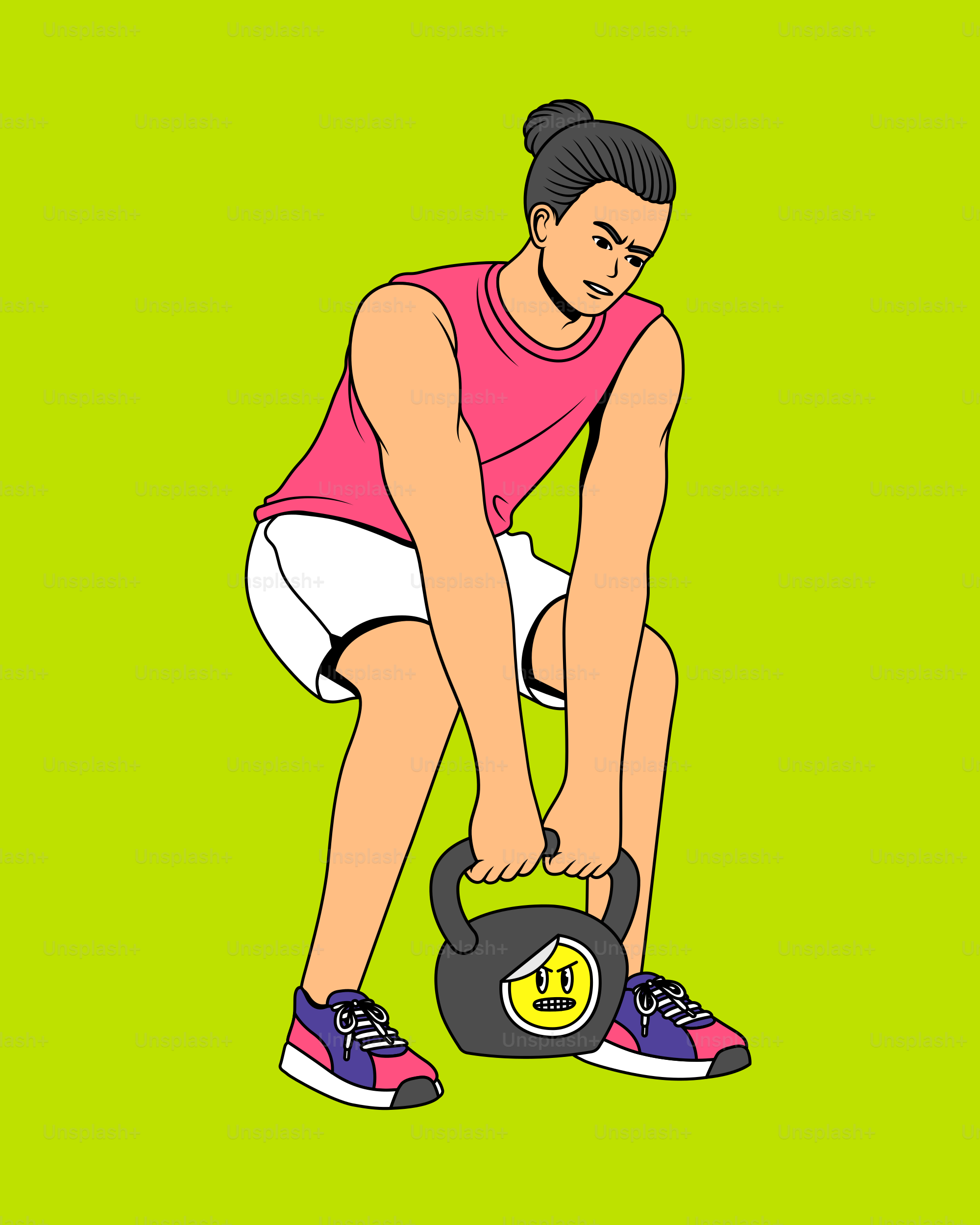 A woman squatting down with a kettle