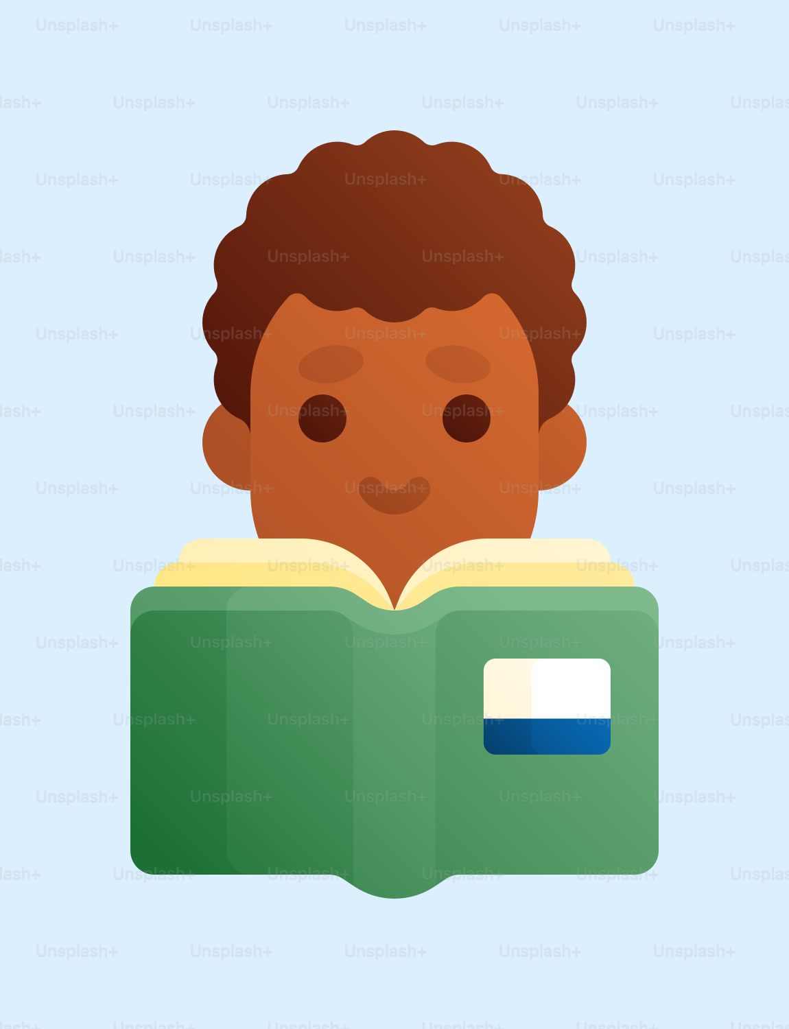 A man is reading a book with a flag on it