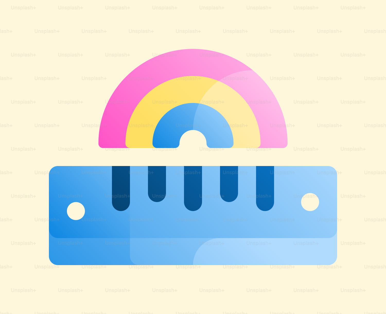 A rainbow on top of a blue ruler