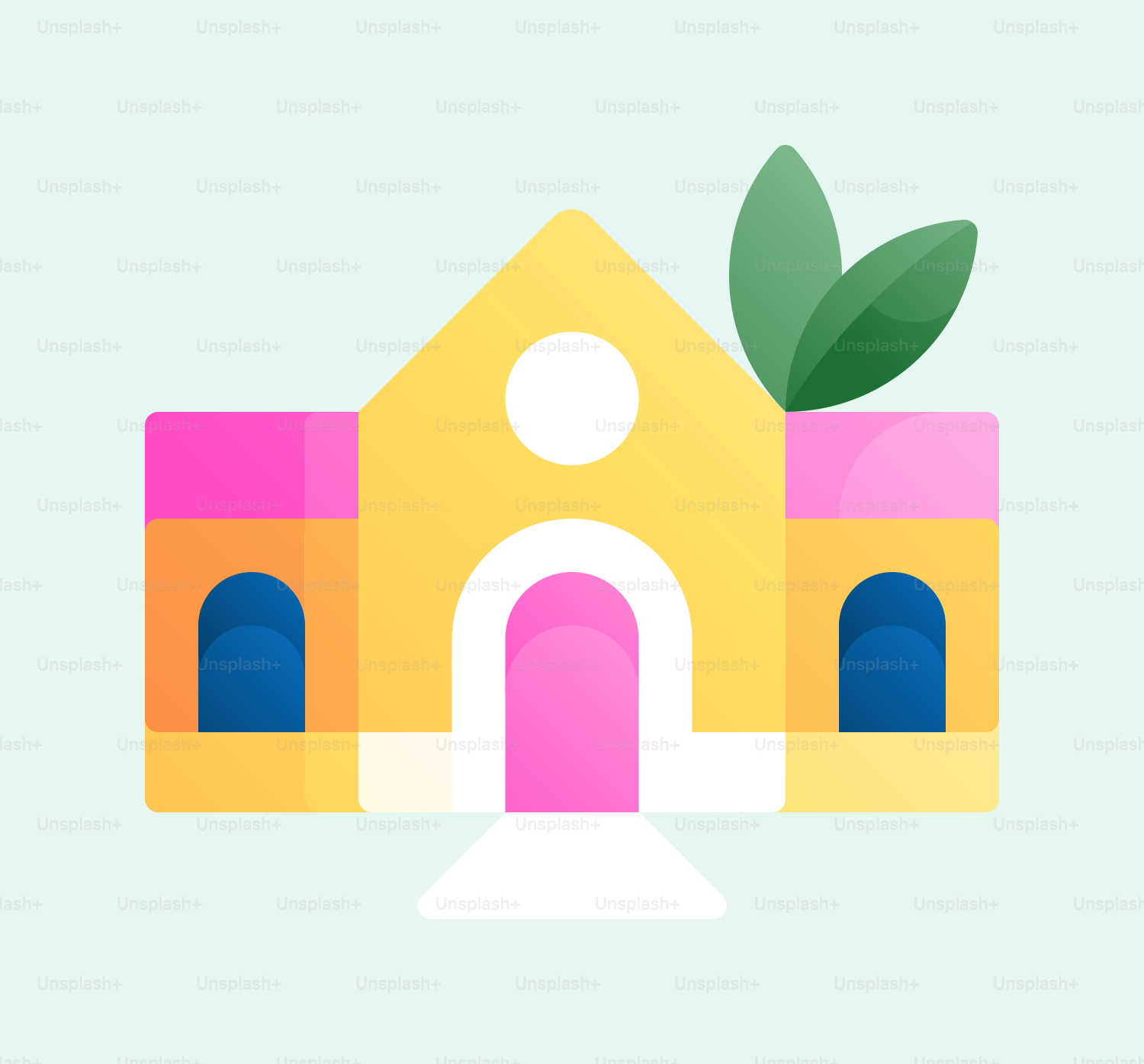 A house with a green leaf on top of it