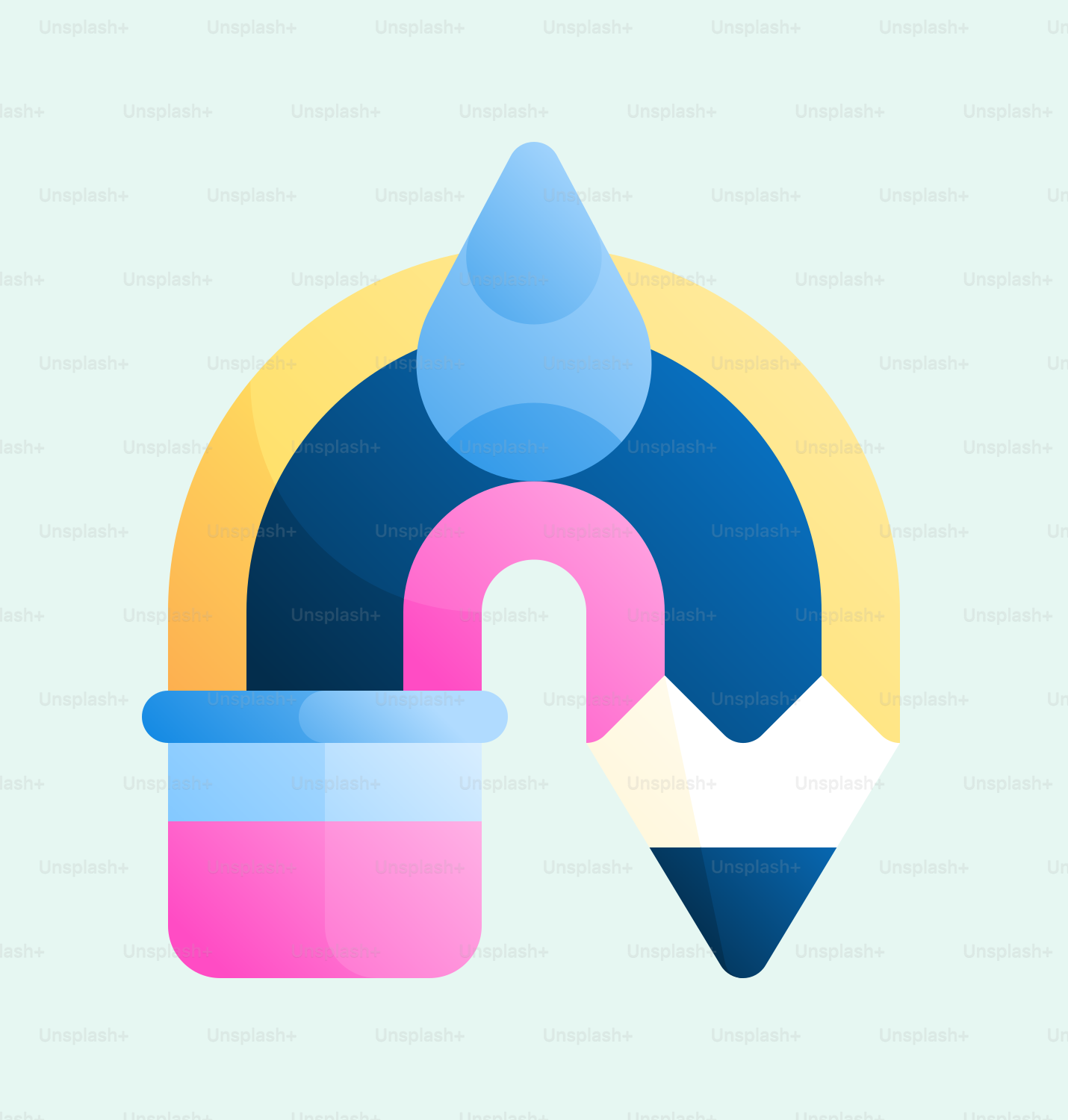 青とピンクのロゴに鉛筆がついた