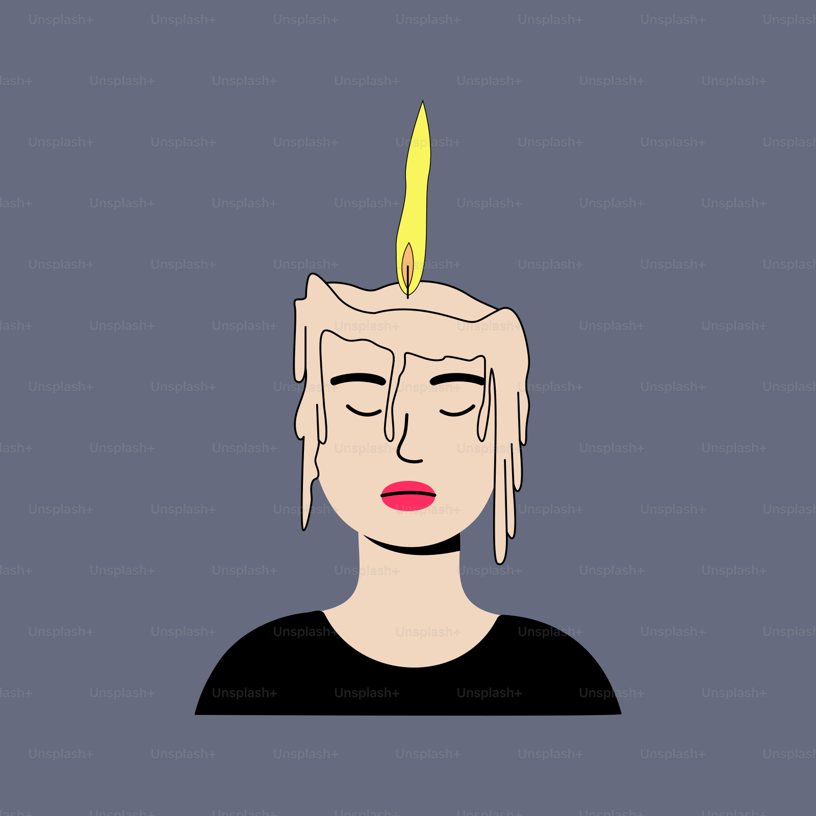 A woman with a candle on her head
