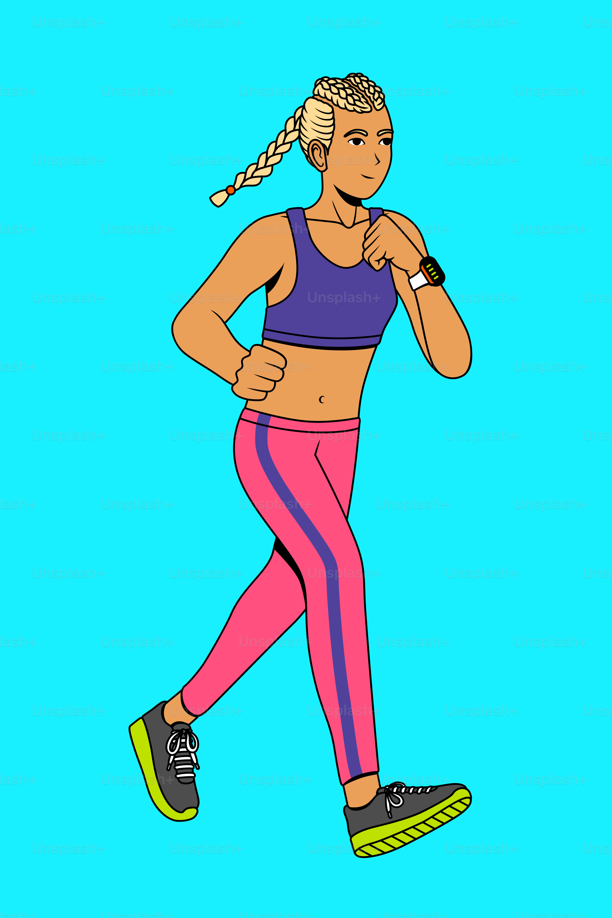 A woman running with a ponytail in her hair