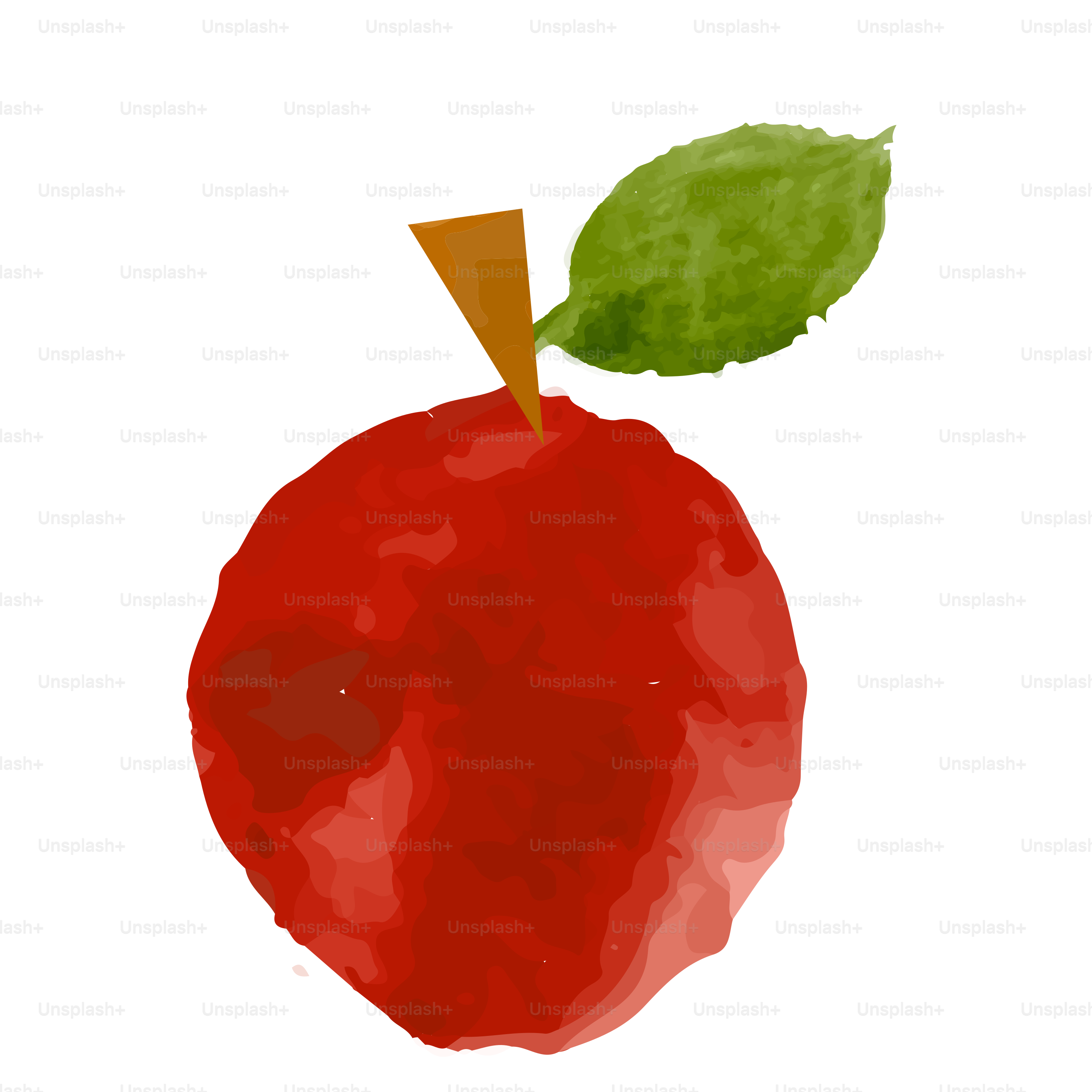 An apple with a green leaf on top of it