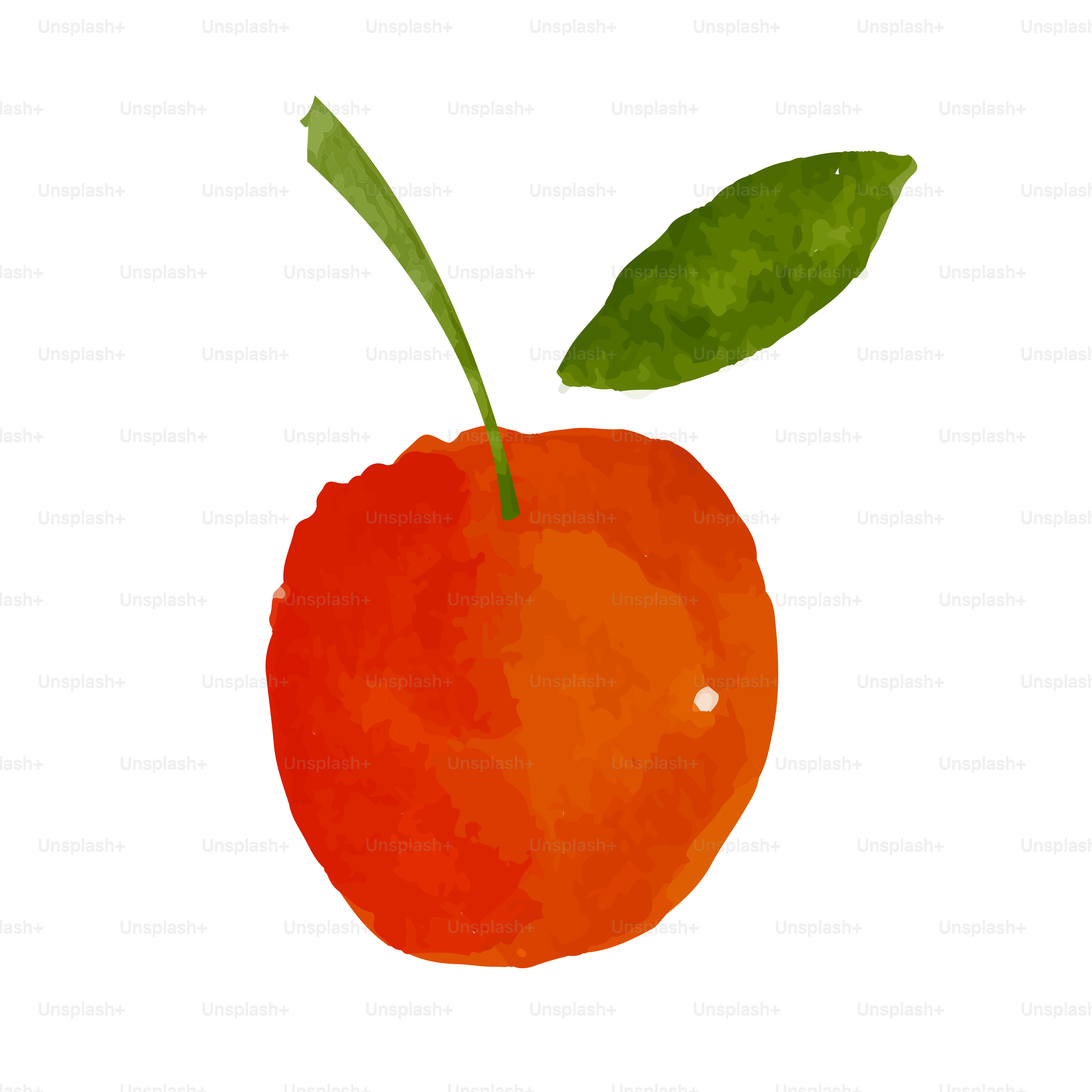 Eine Orange mit einem grünen Blatt darauf