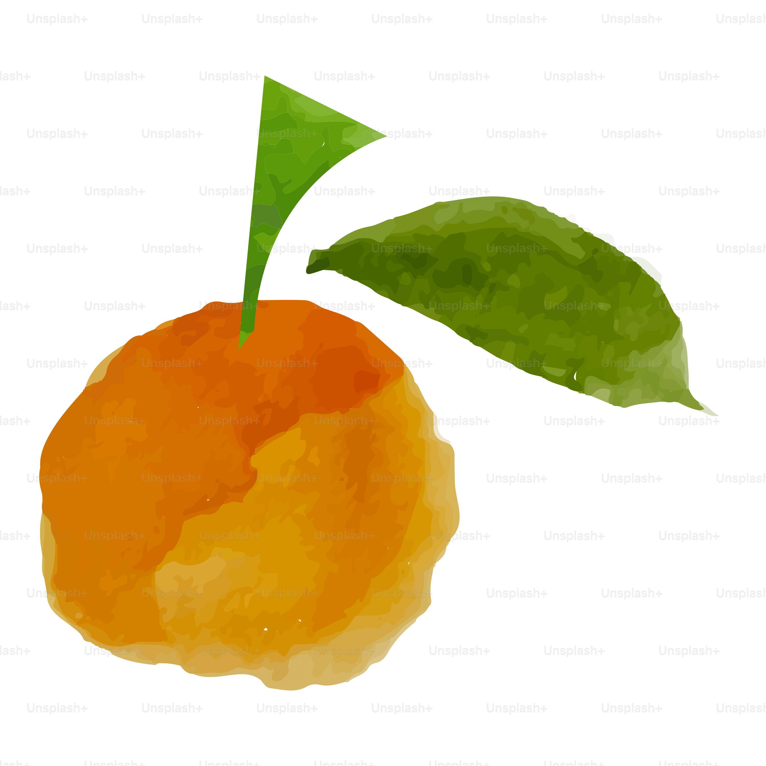 Una naranja con una hoja verde encima