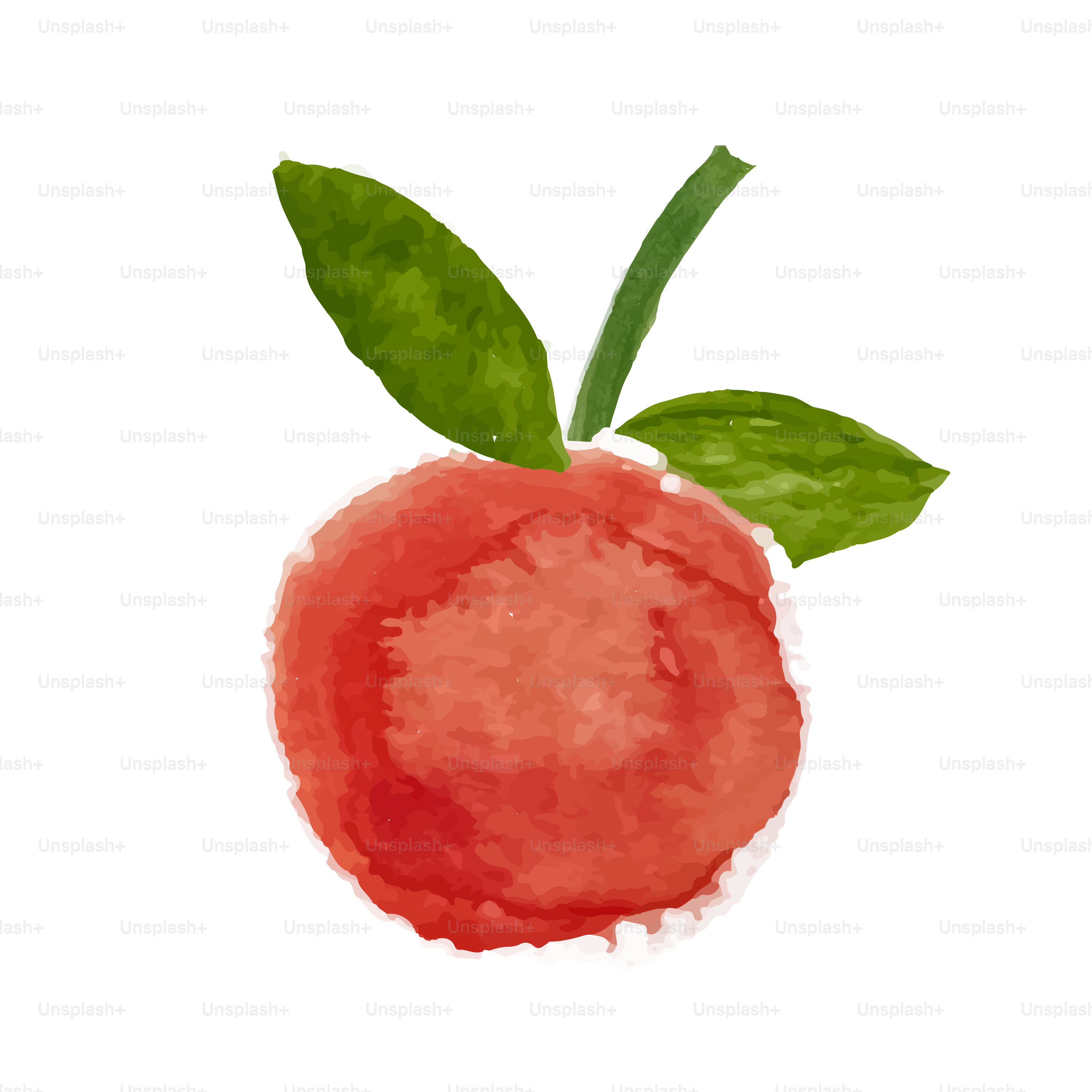Ein Aquarell eines roten Apfels mit grünen Blättern