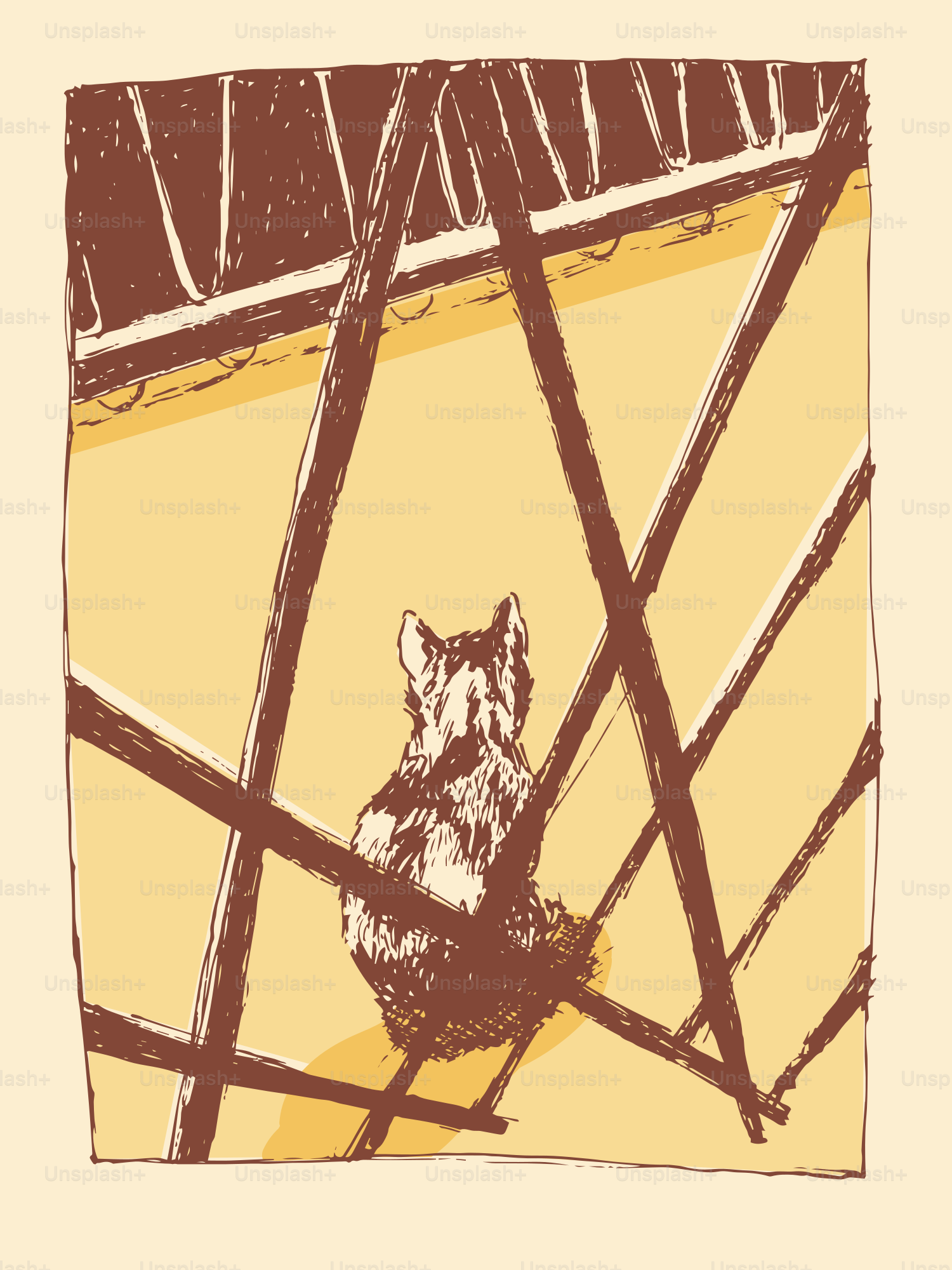 A picture of a dog sitting in a cage