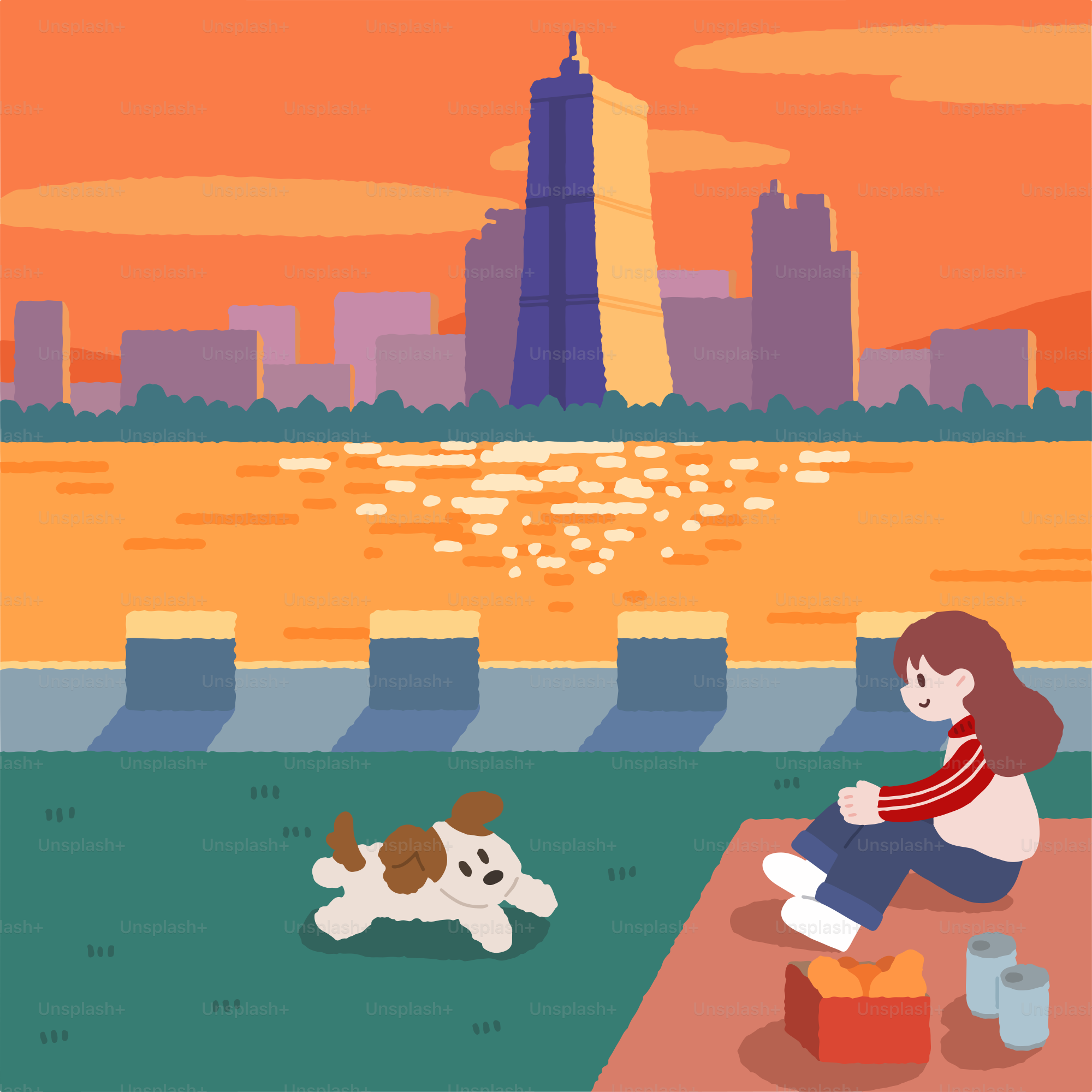 A woman sitting on a bench next to a dog