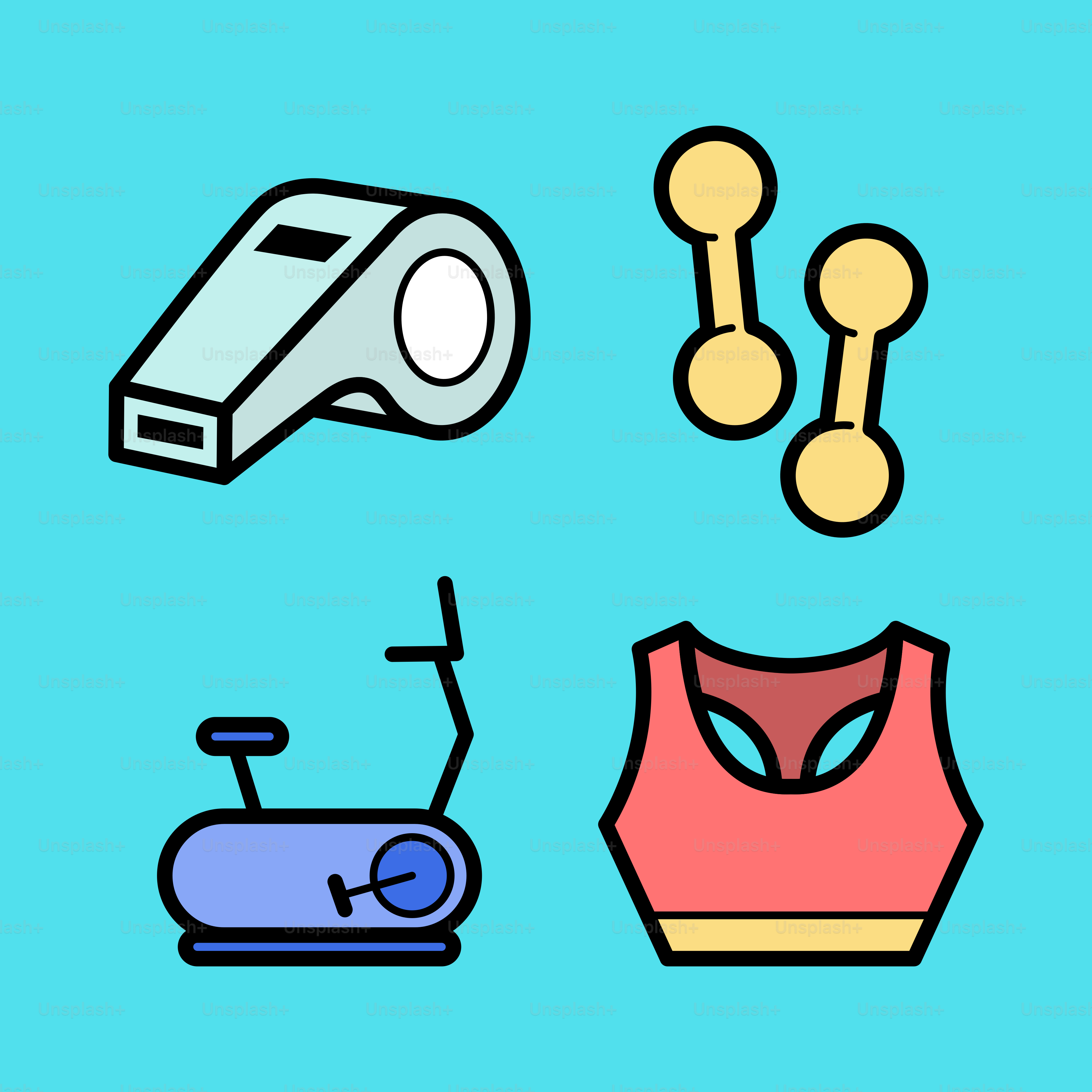 A blue background with various items on it