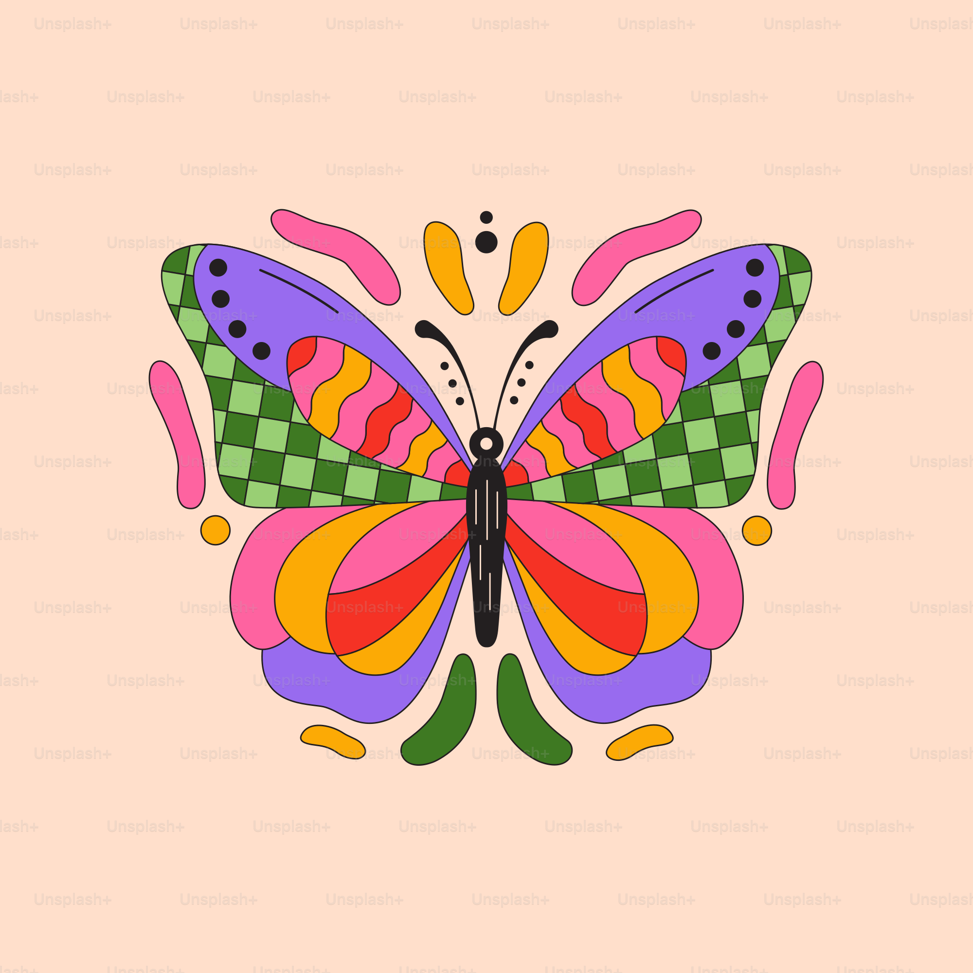 Una farfalla colorata su sfondo rosa