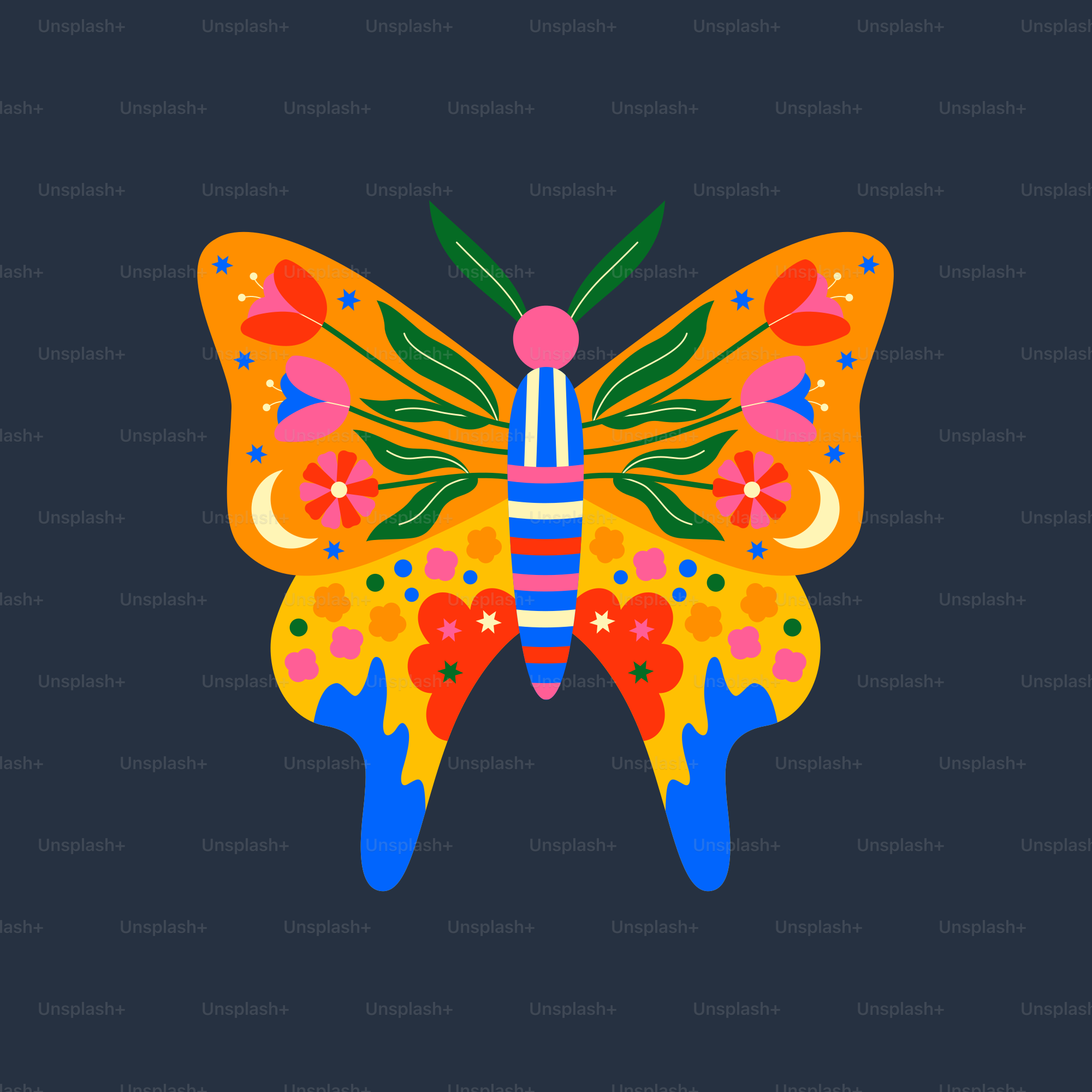 Una mariposa colorida sobre fondo azul