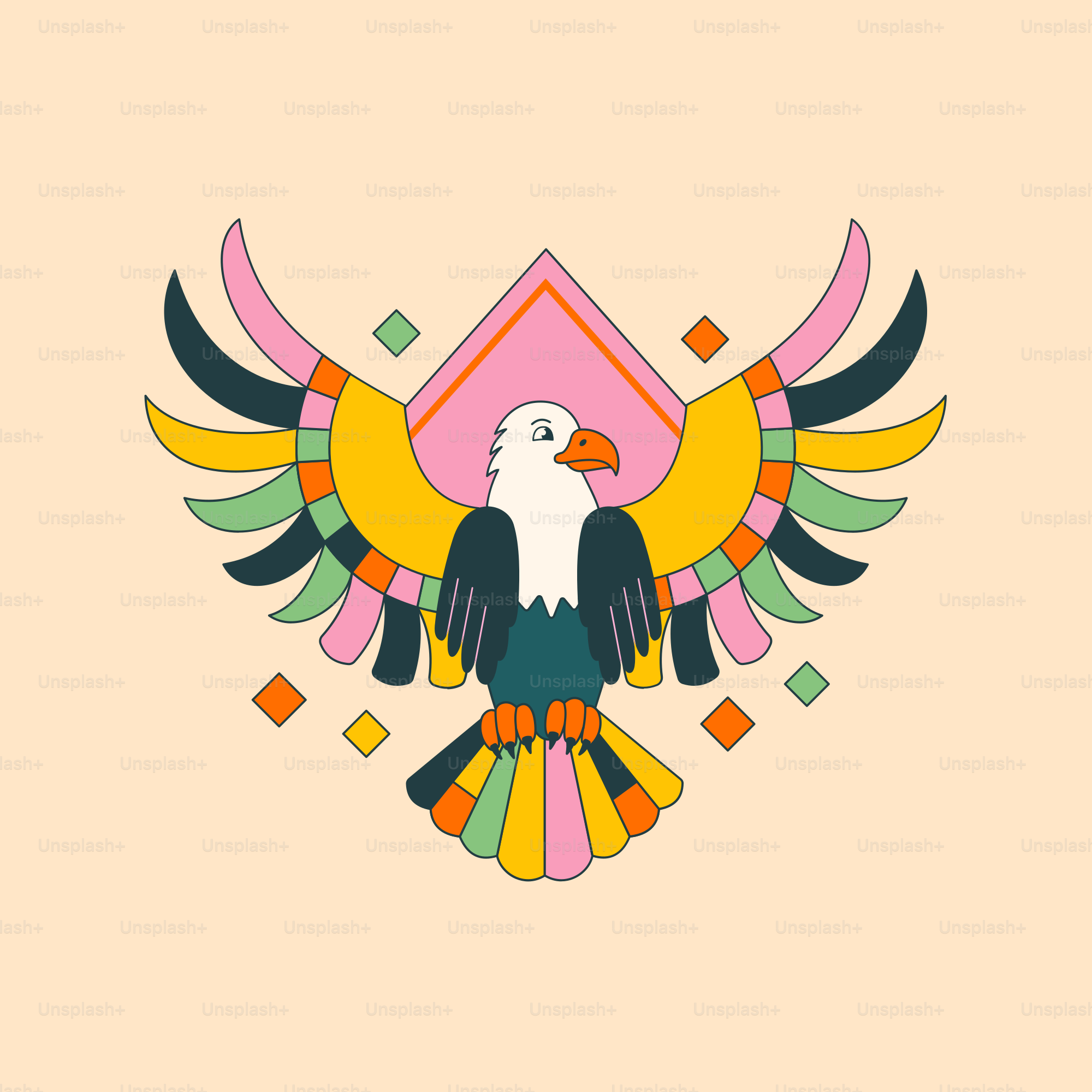 背景にダイヤモンドがあしらわれた鷲の絵