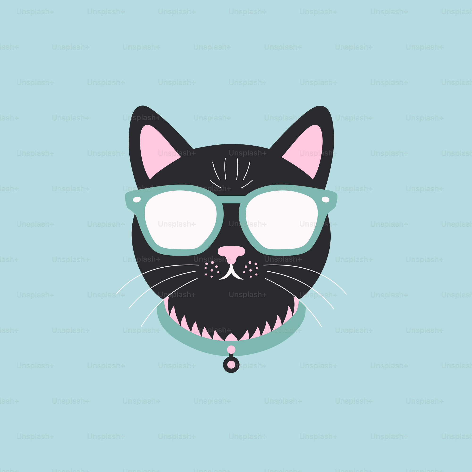 A black cat with glasses on it's face
