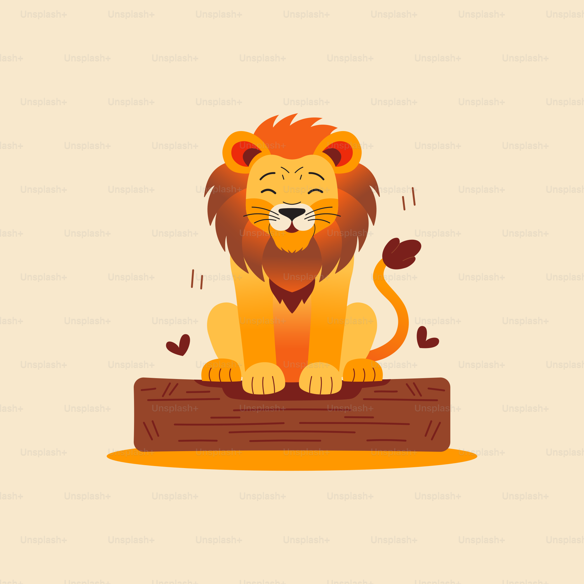 Un león sentado encima de un trozo de madera