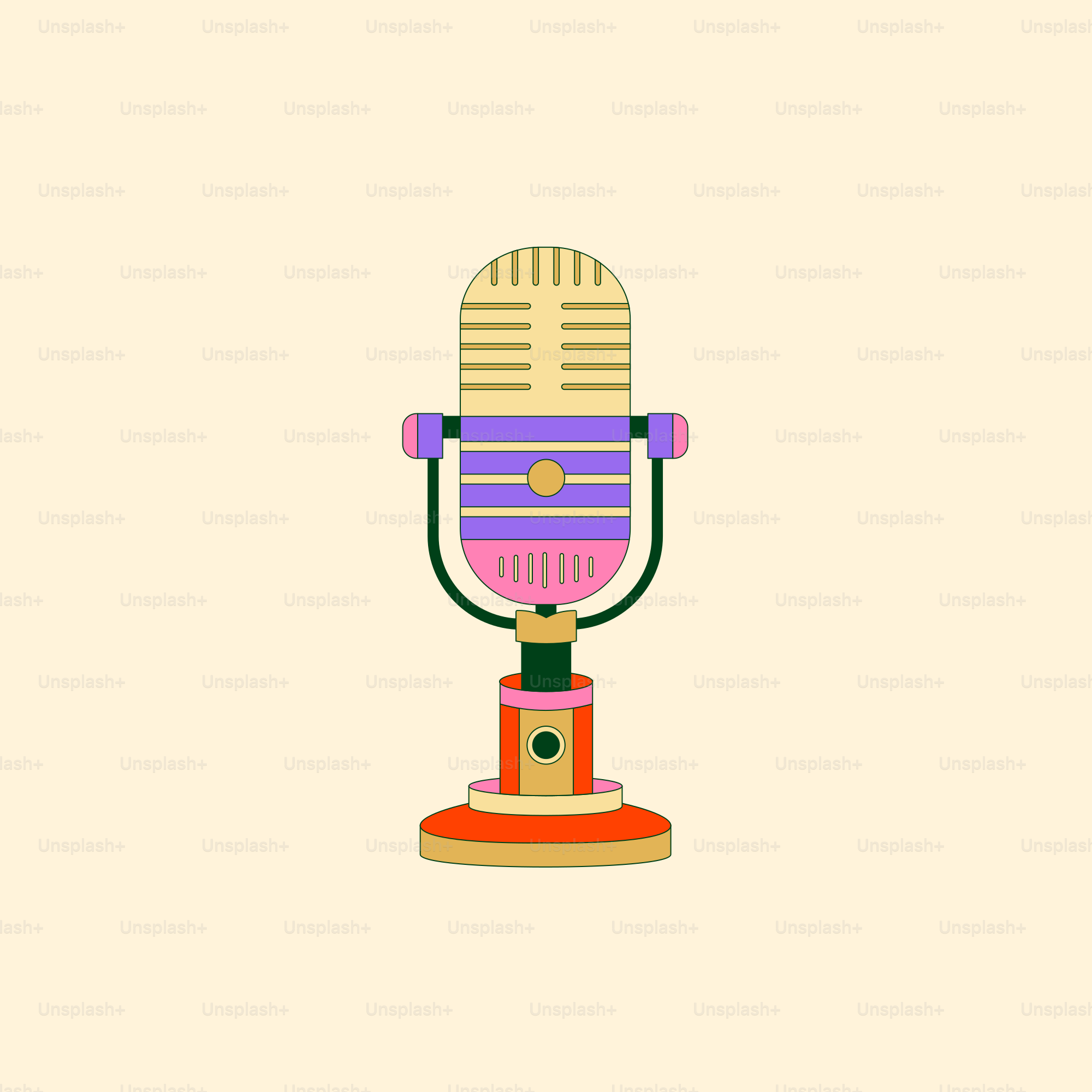 A purple and blue microphone on a yellow background