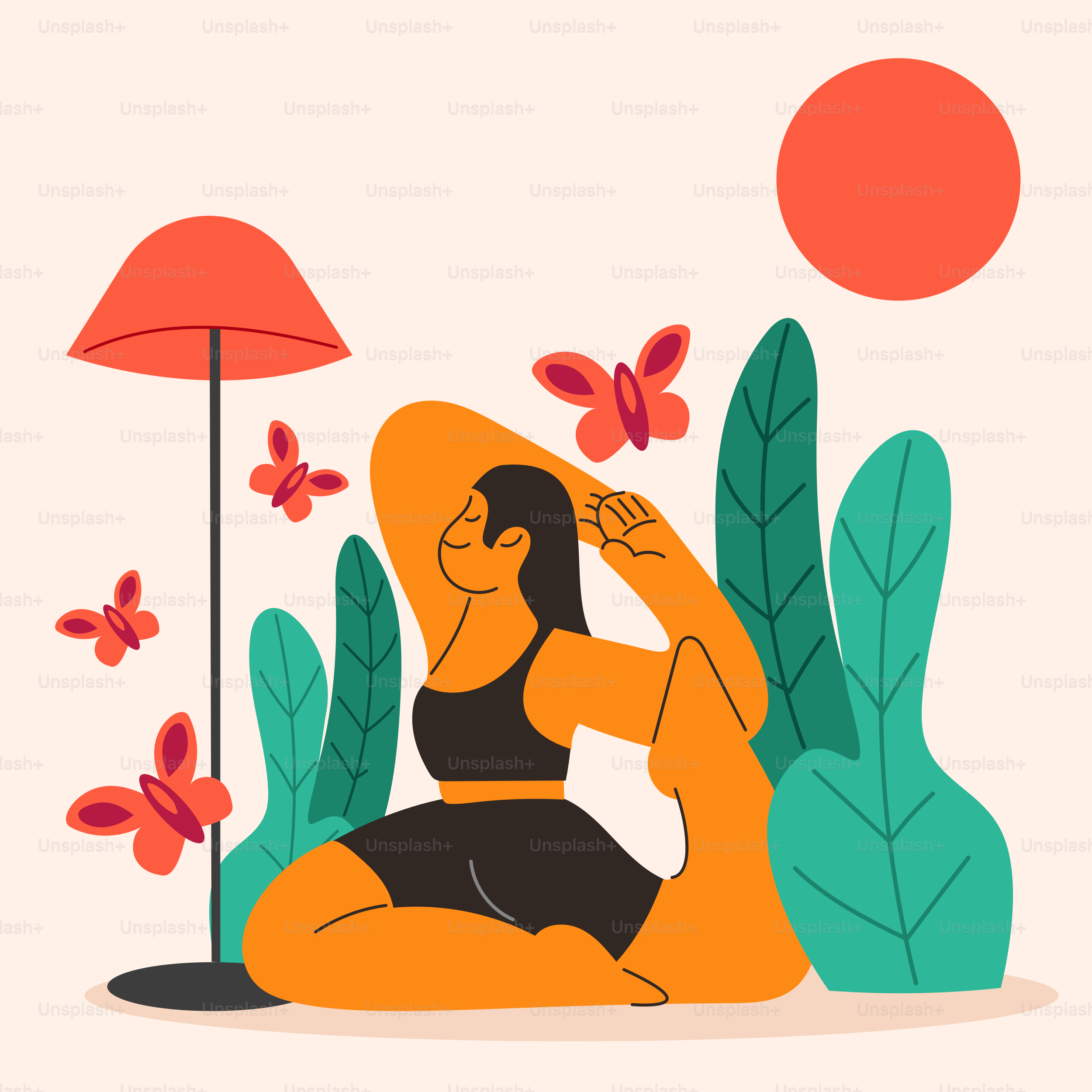 A woman sitting on the ground surrounded by plants
