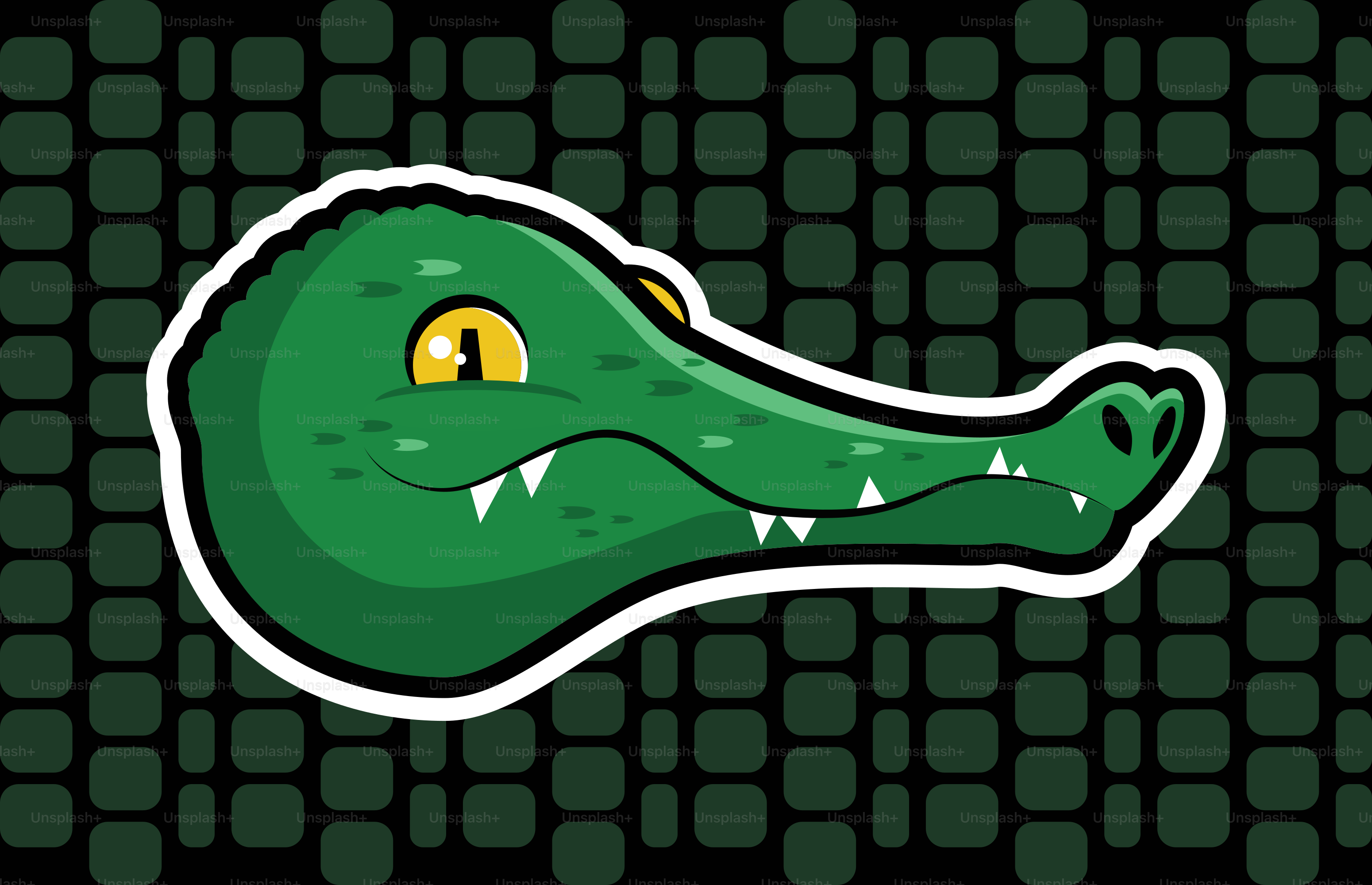 A green alligator head with yellow eyes
