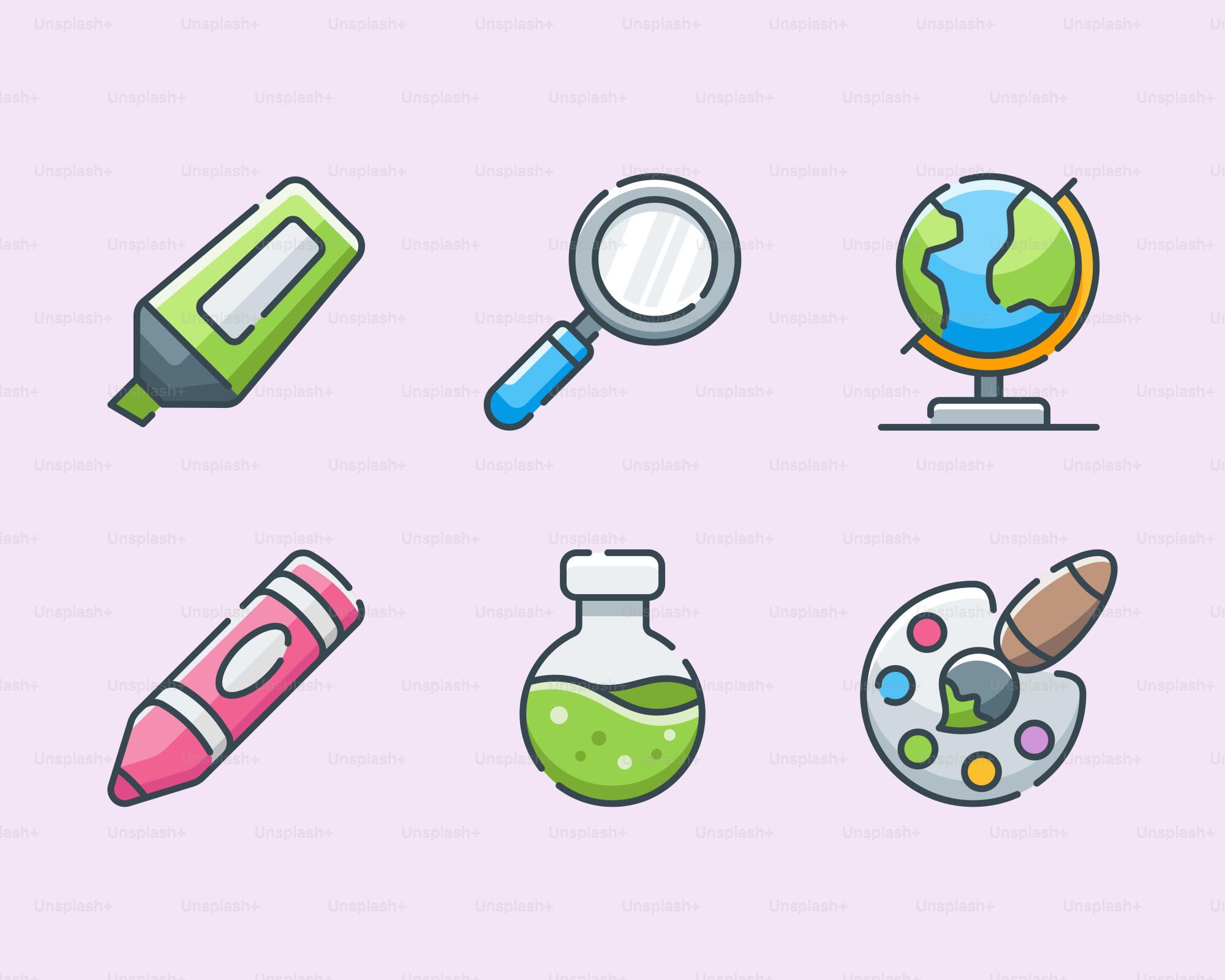 A bunch of different items that are on a pink background vector ...