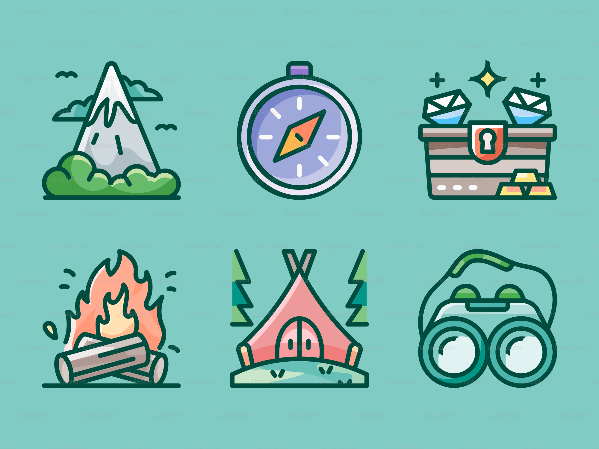 A blue background with a bunch of different things on it