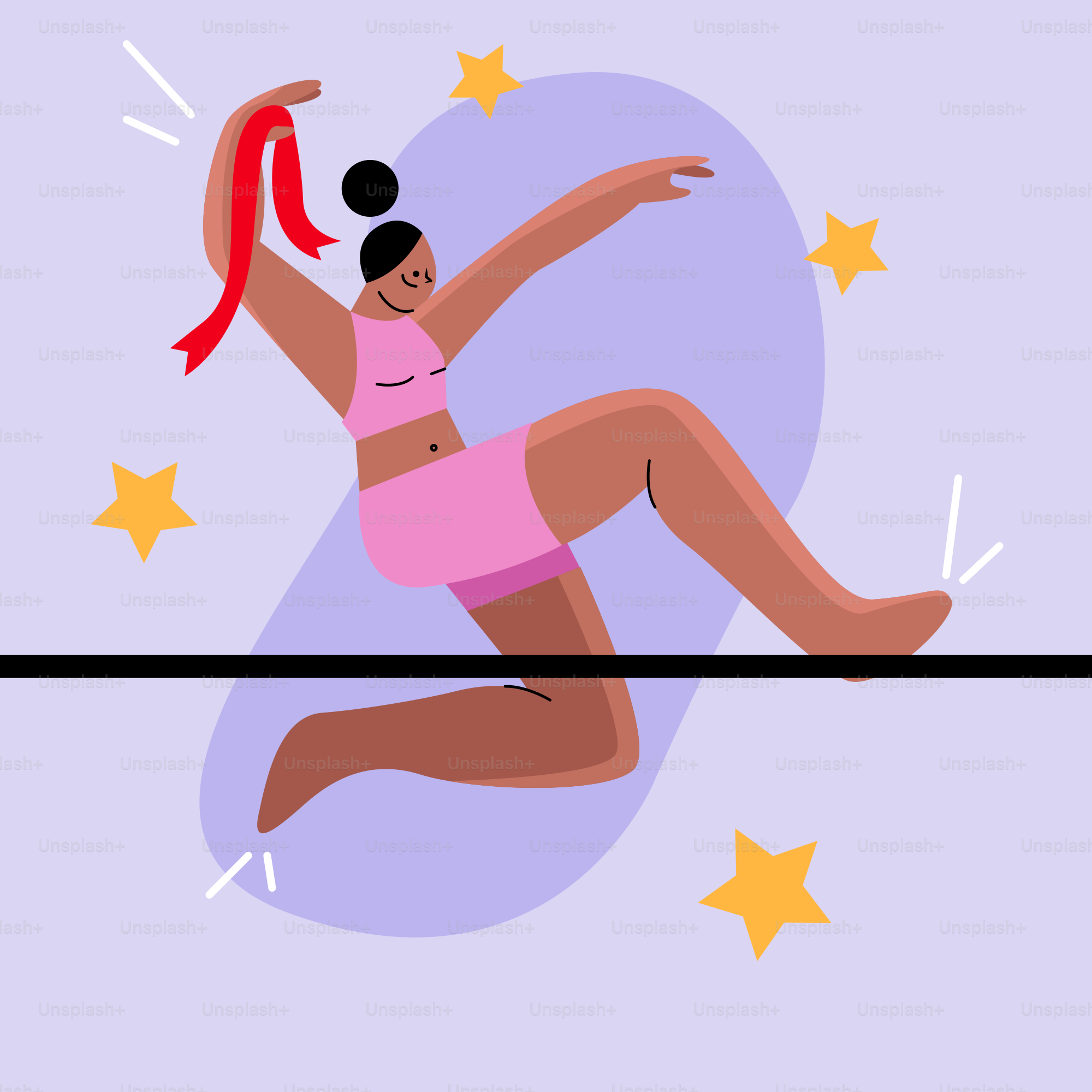 A woman in a pink bathing suit is running with a red scarf around her neck