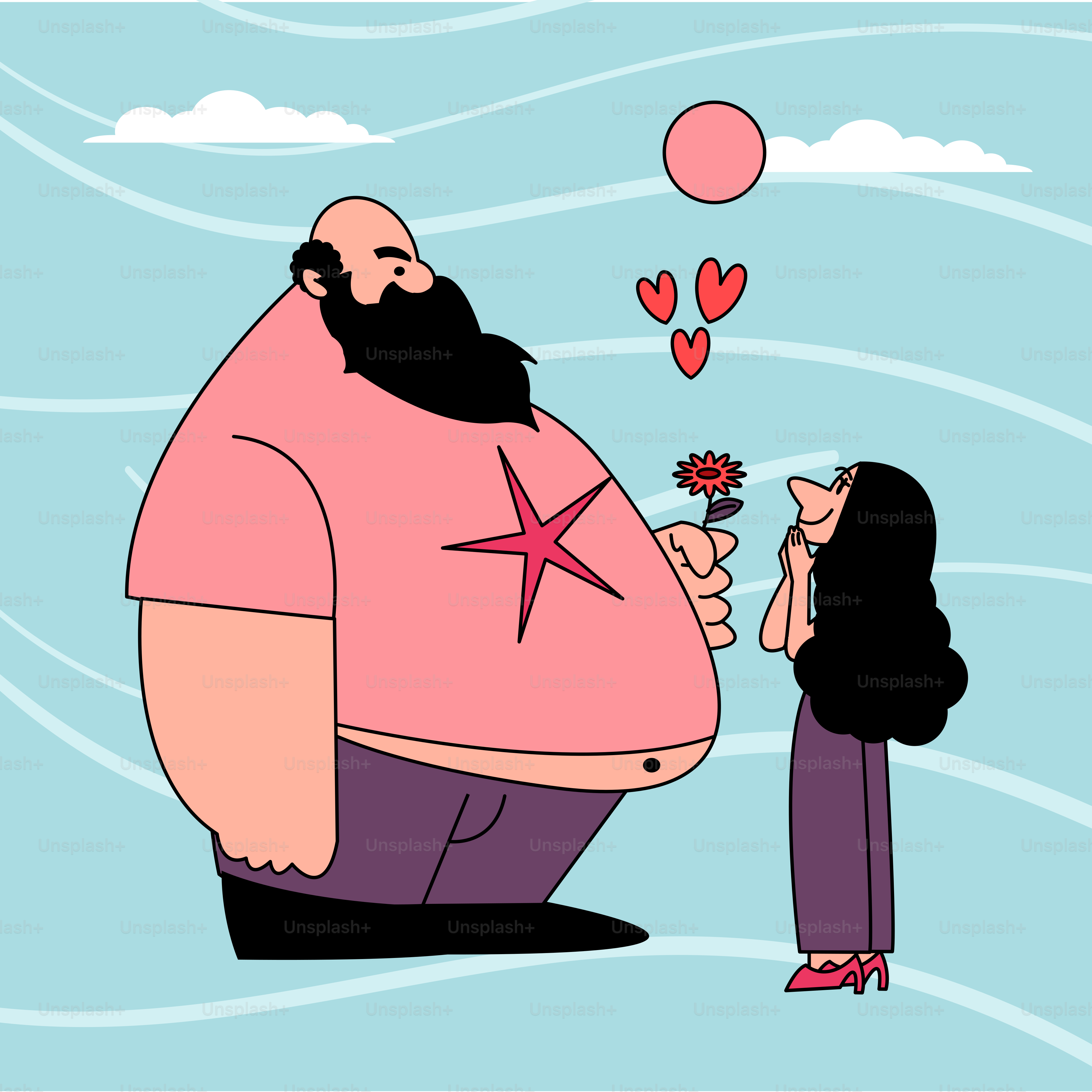 A cartoon of a fat man and a woman