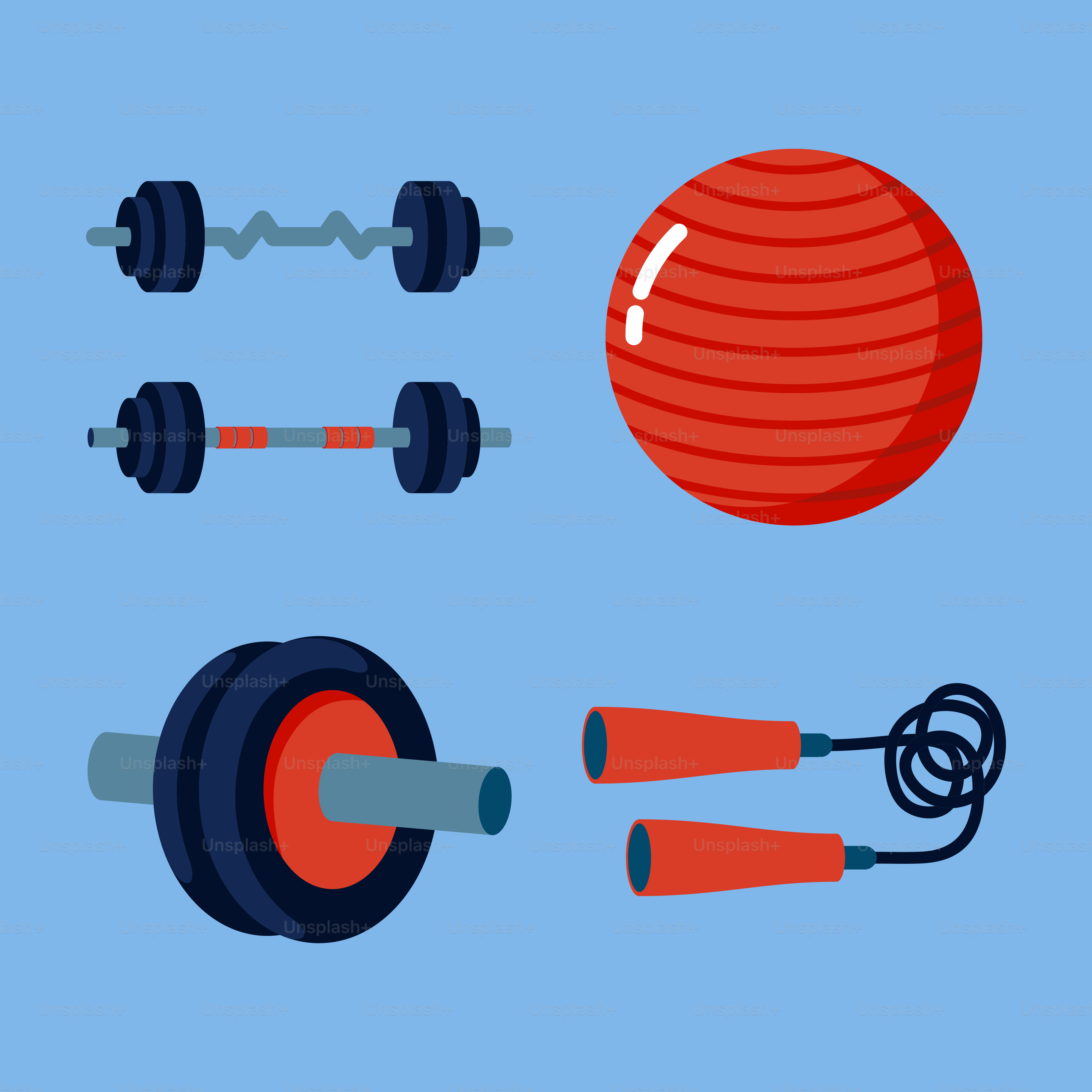 A set of gym equipment on a blue background