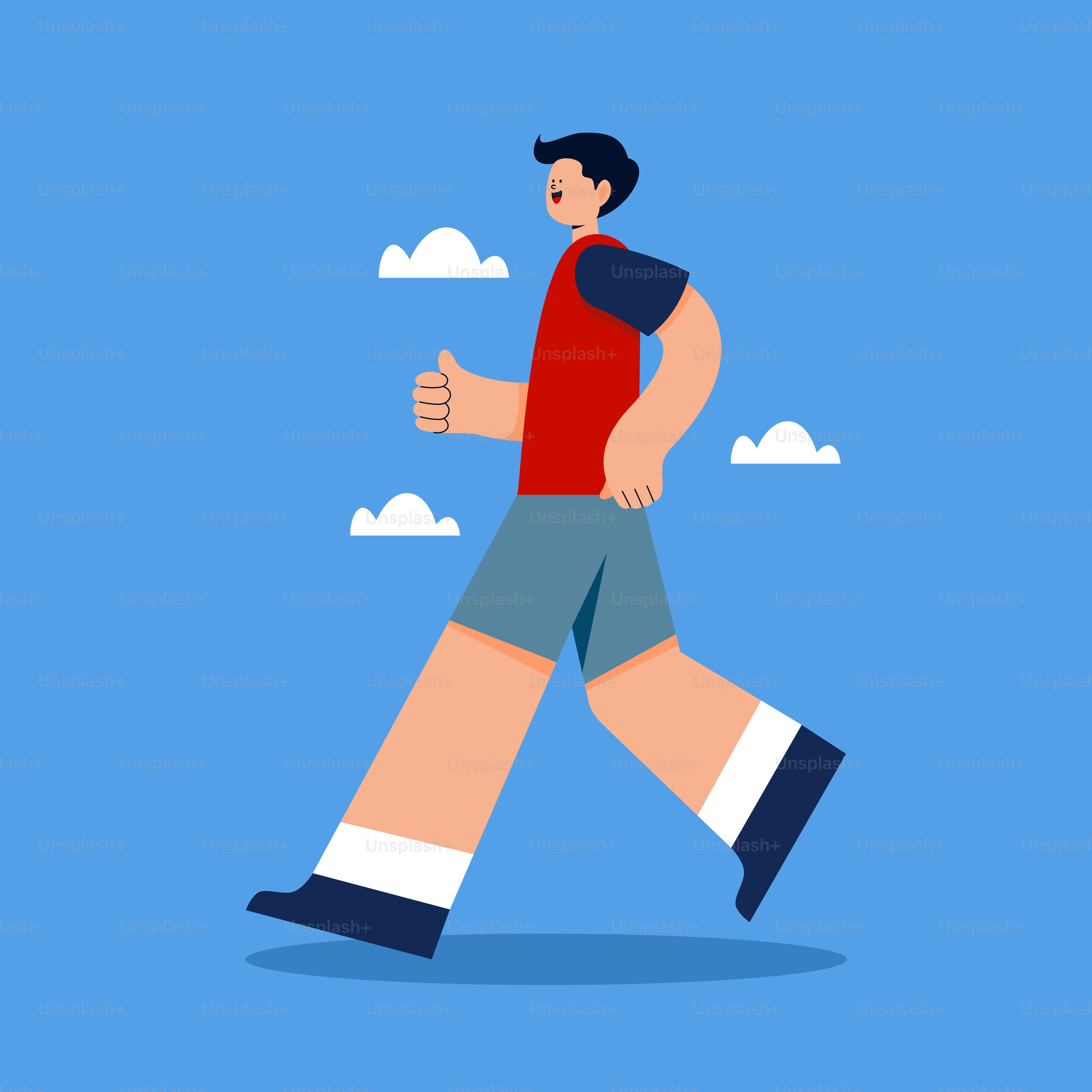 A man running with a backpack on his back