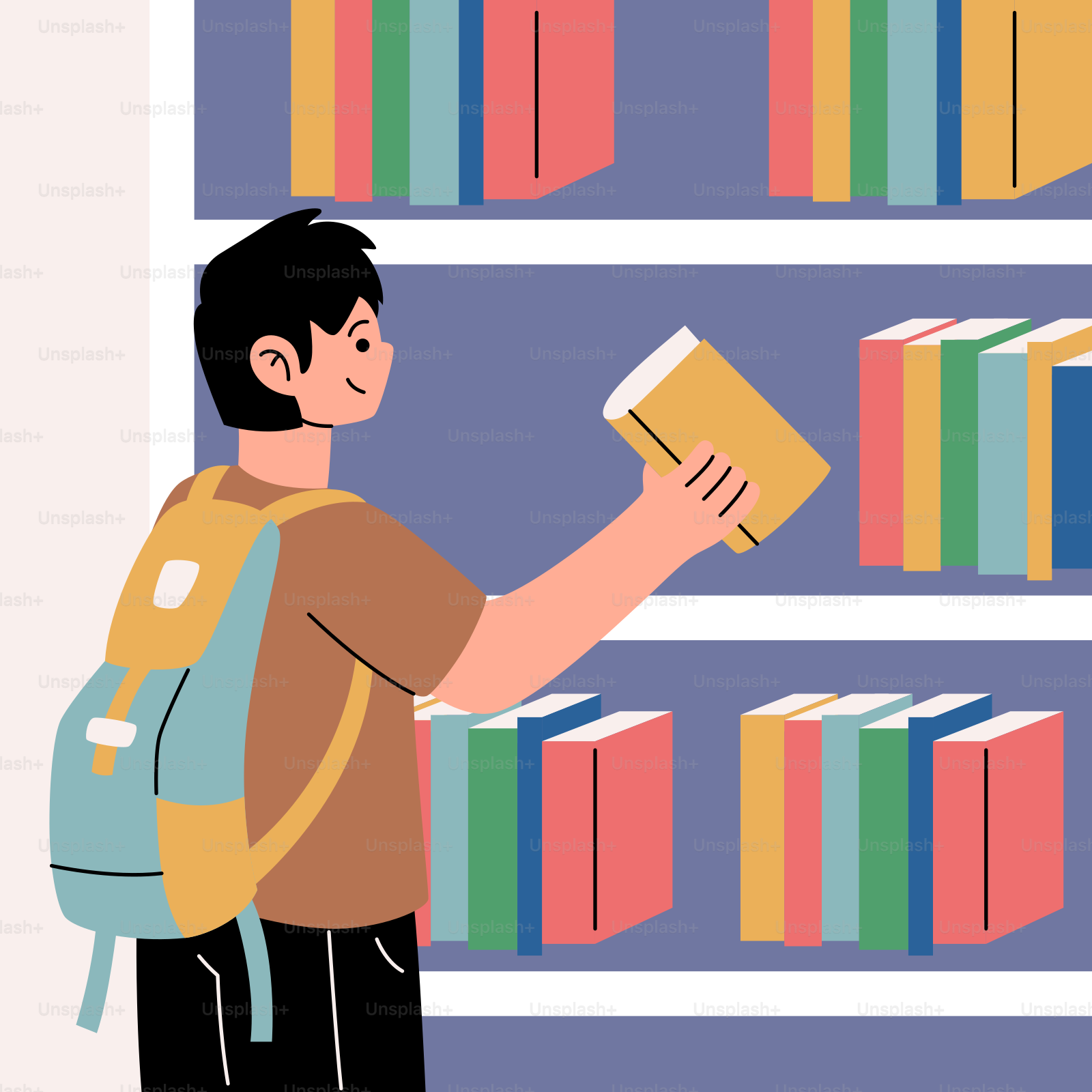 A man standing in front of a bookshelf holding a book