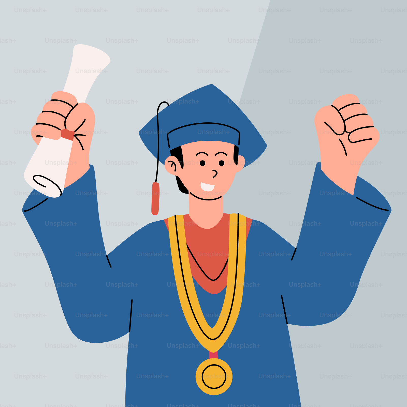 A man in a graduation cap and gown holding a diploma