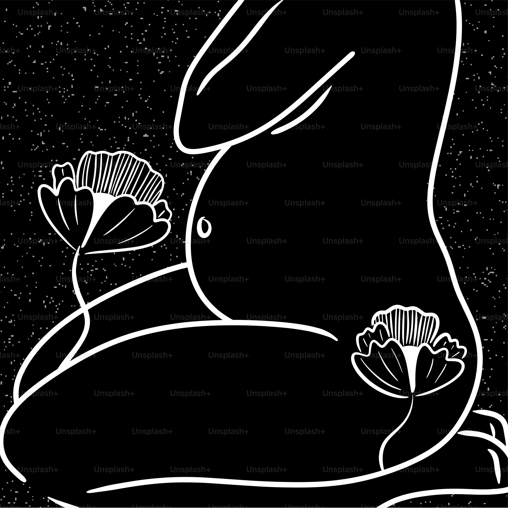 A black and white drawing of a rabbit