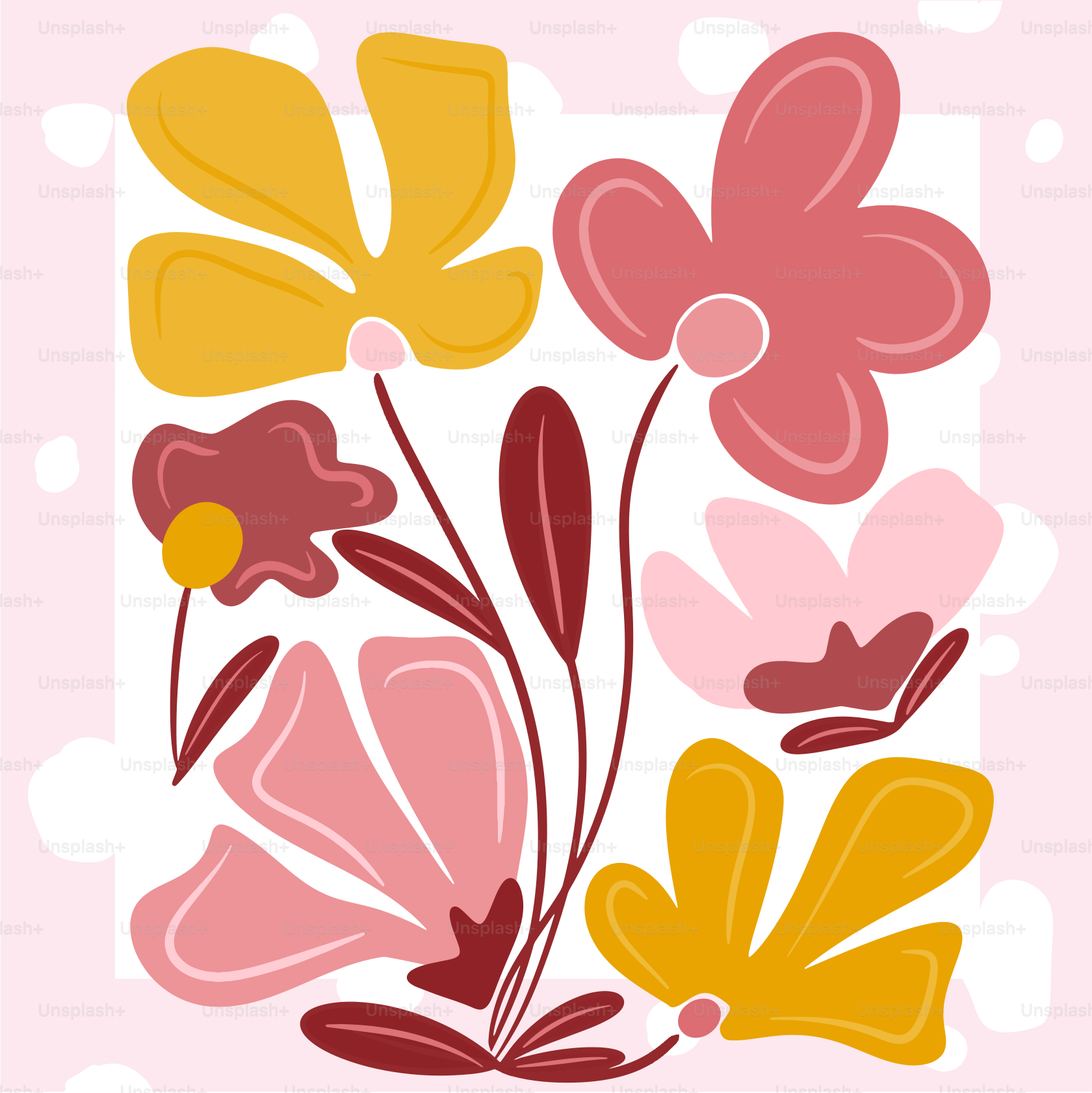 Una foto di un mazzo di fiori su uno sfondo rosa