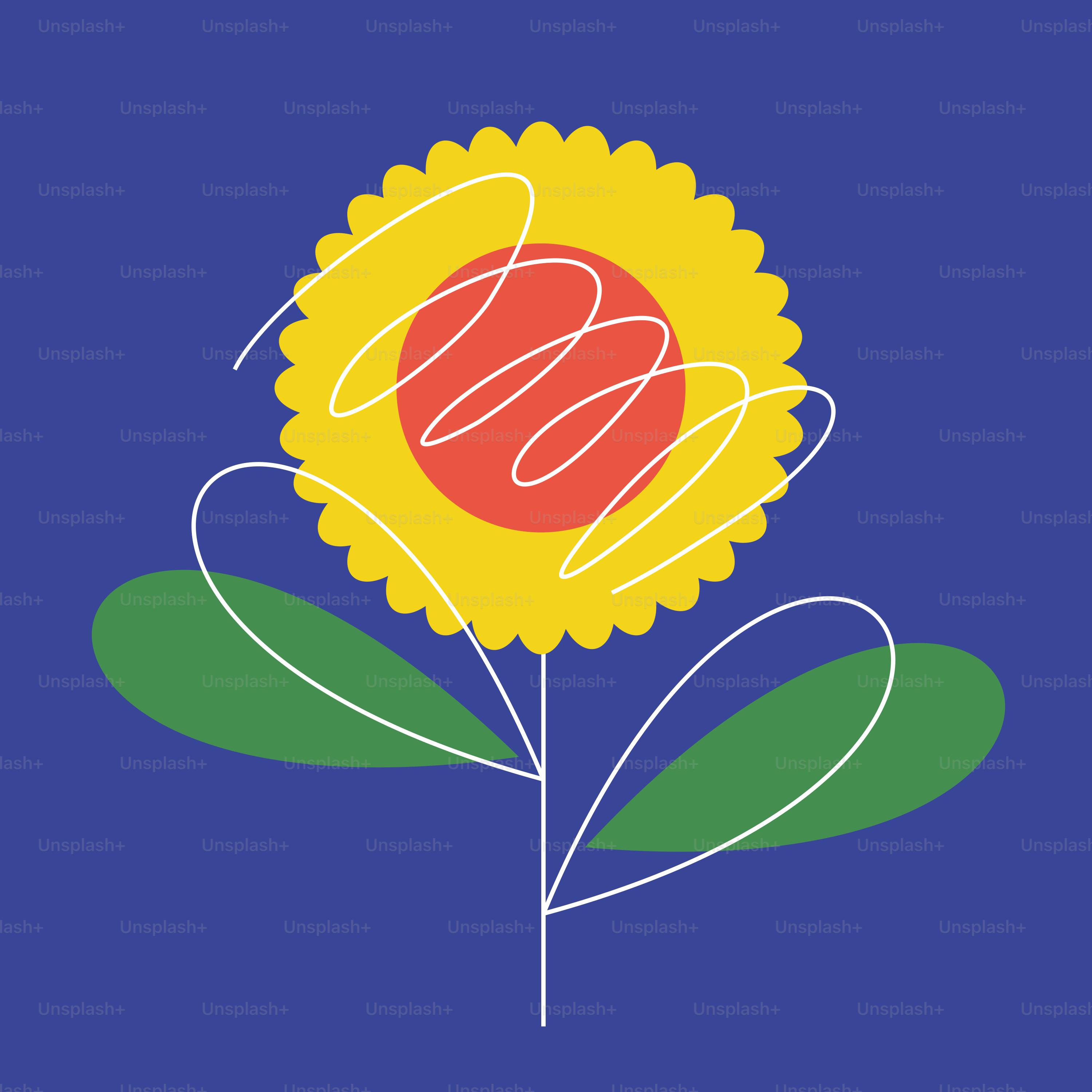 A yellow and red flower on a blue background
