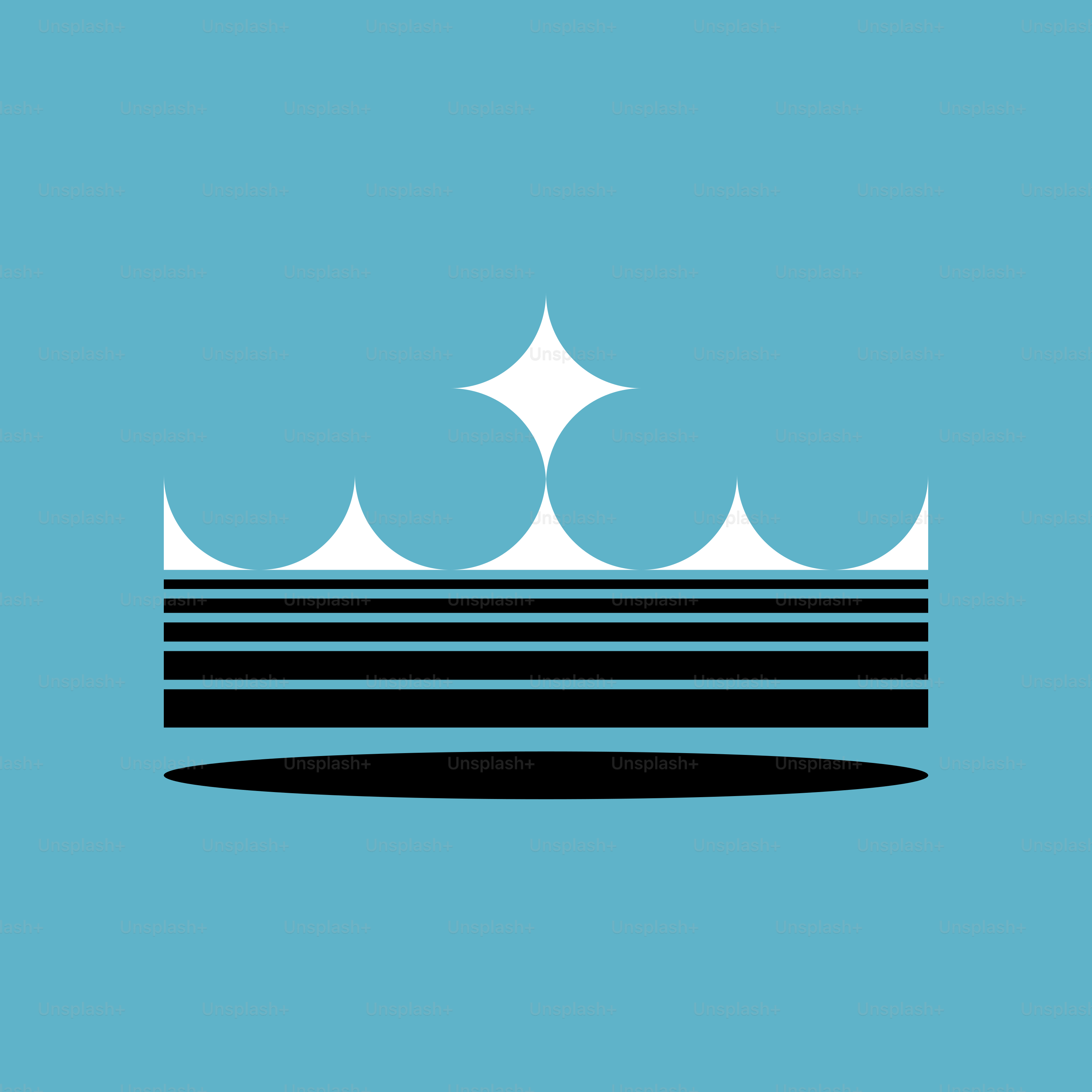 A black and white crown on a blue background