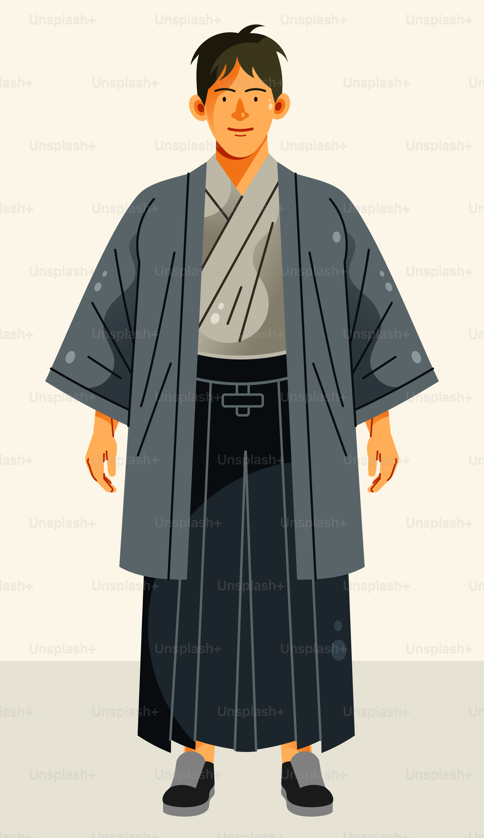 A man in a kimono standing with his hands in his pockets