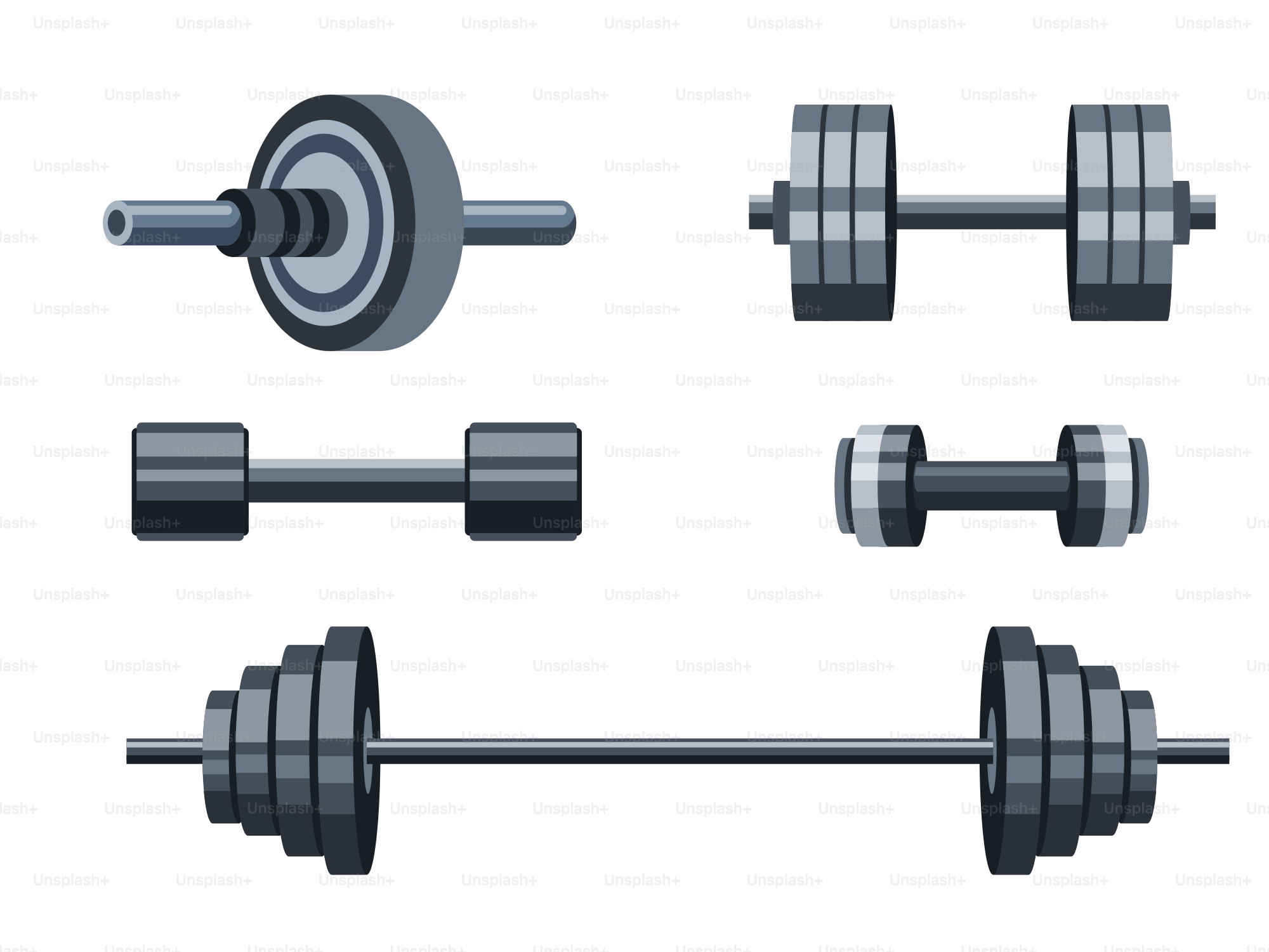 A set of different types of dumbbells