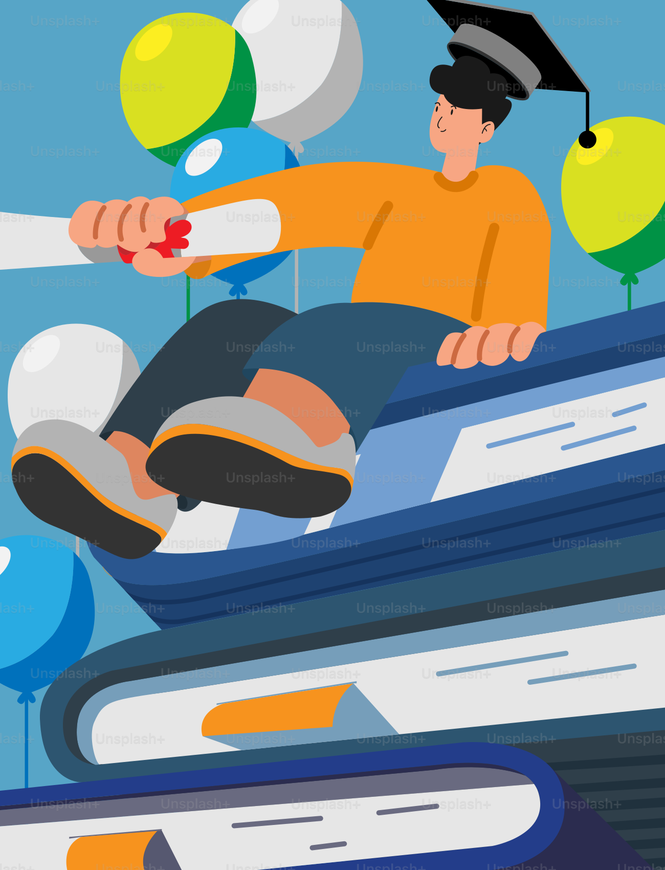 A man flying through the air while riding a book