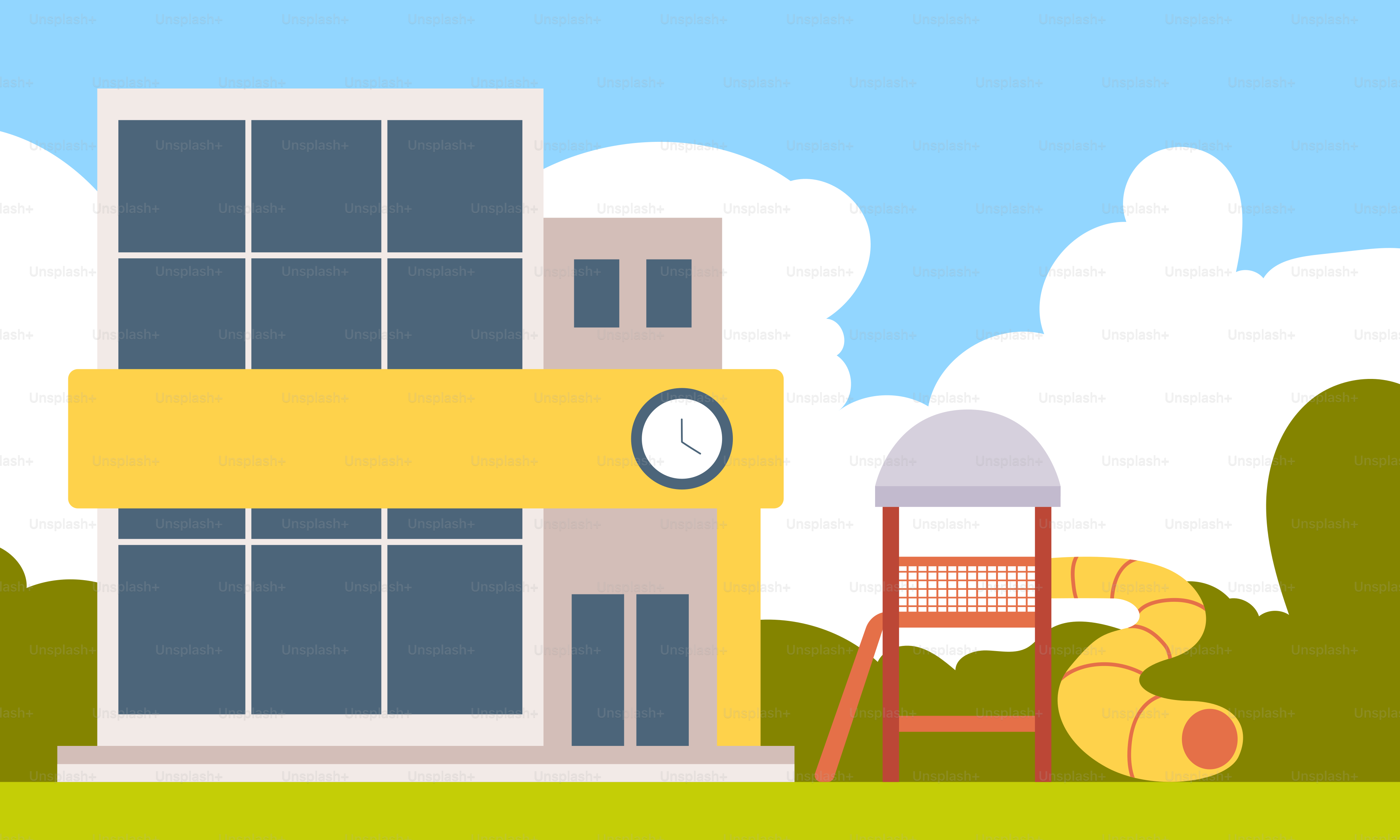 A building with a slide in front of it