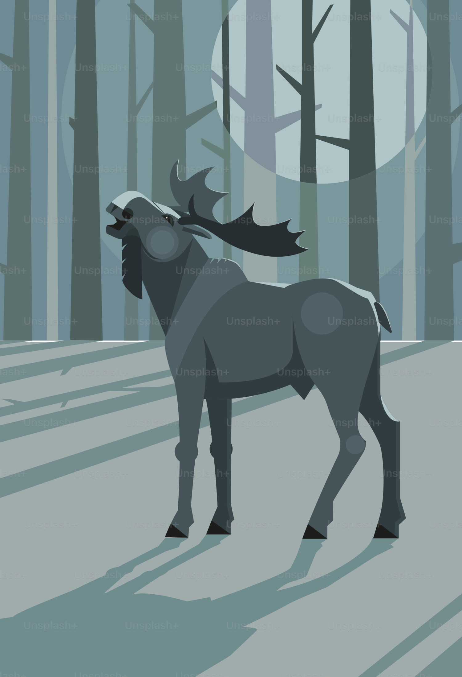 Un alce de pie en medio de un bosque