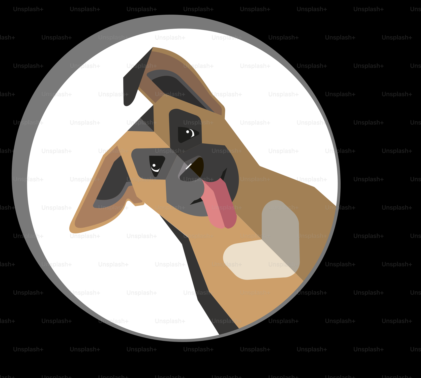 A dog sticking its tongue out in a circle