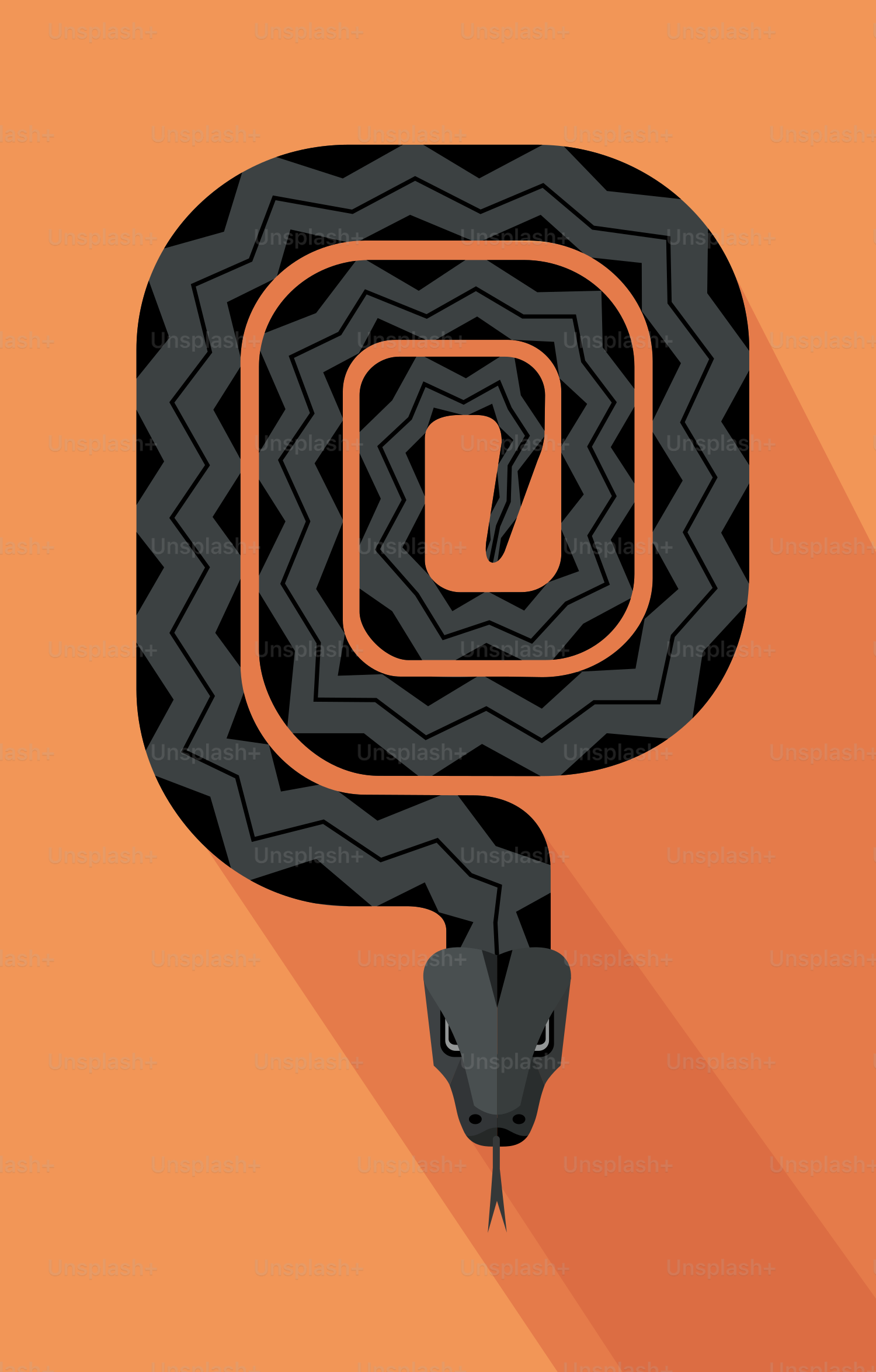 Una larga sombra de una serpiente sobre un fondo naranja