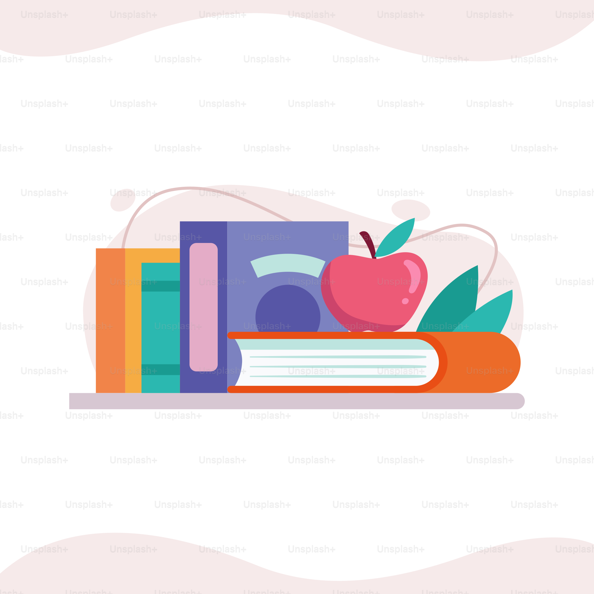 Una pila de libros con una manzana encima