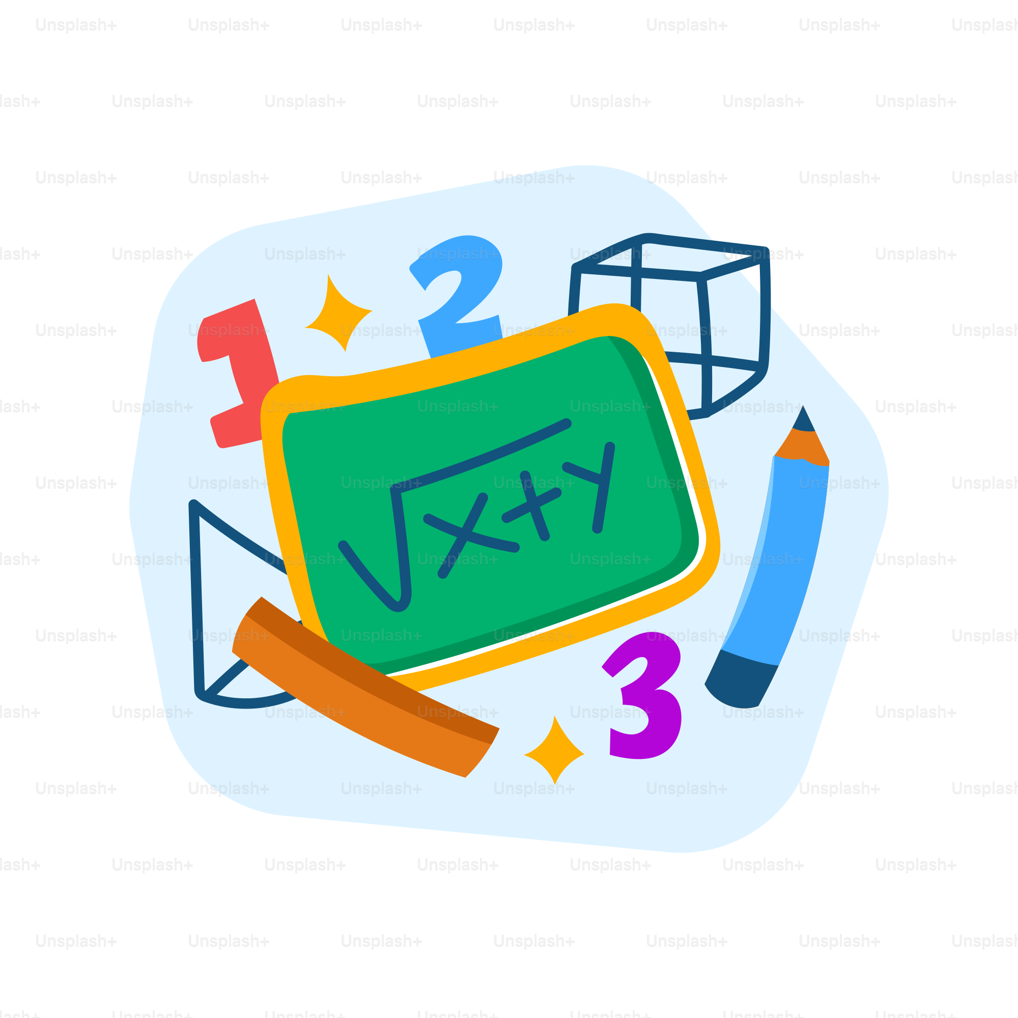 Eine grüne Tafel mit einem Bleistift und Zahlen darauf