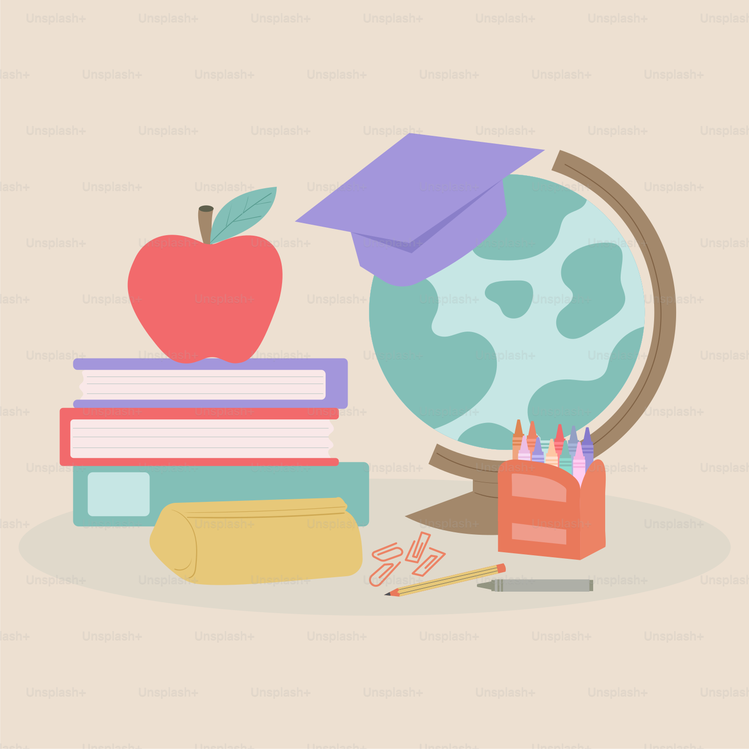 Una pila di libri e una mela sopra una pila di libri