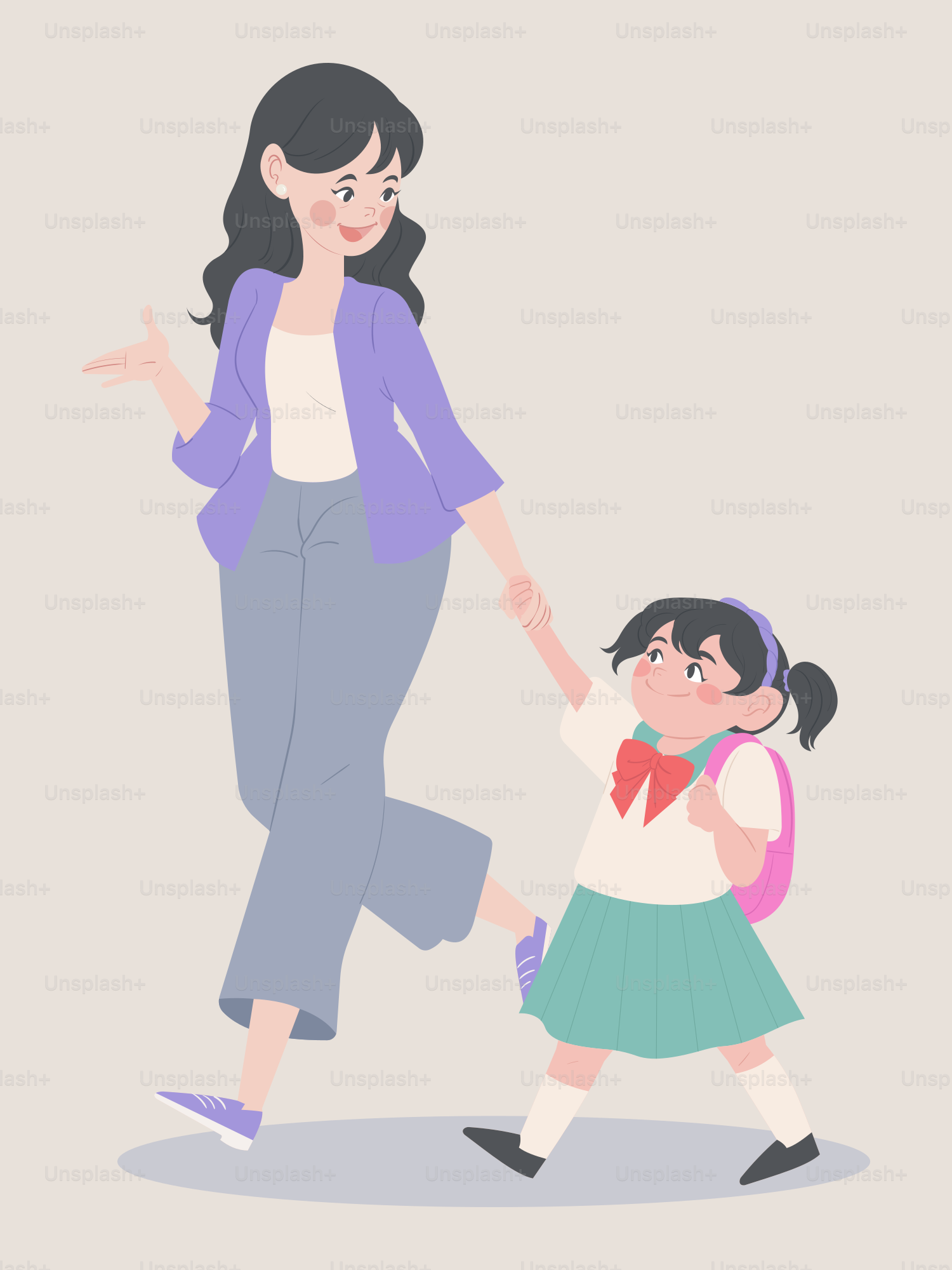 Eine Frau, die die Hand eines kleinen Mädchens hält