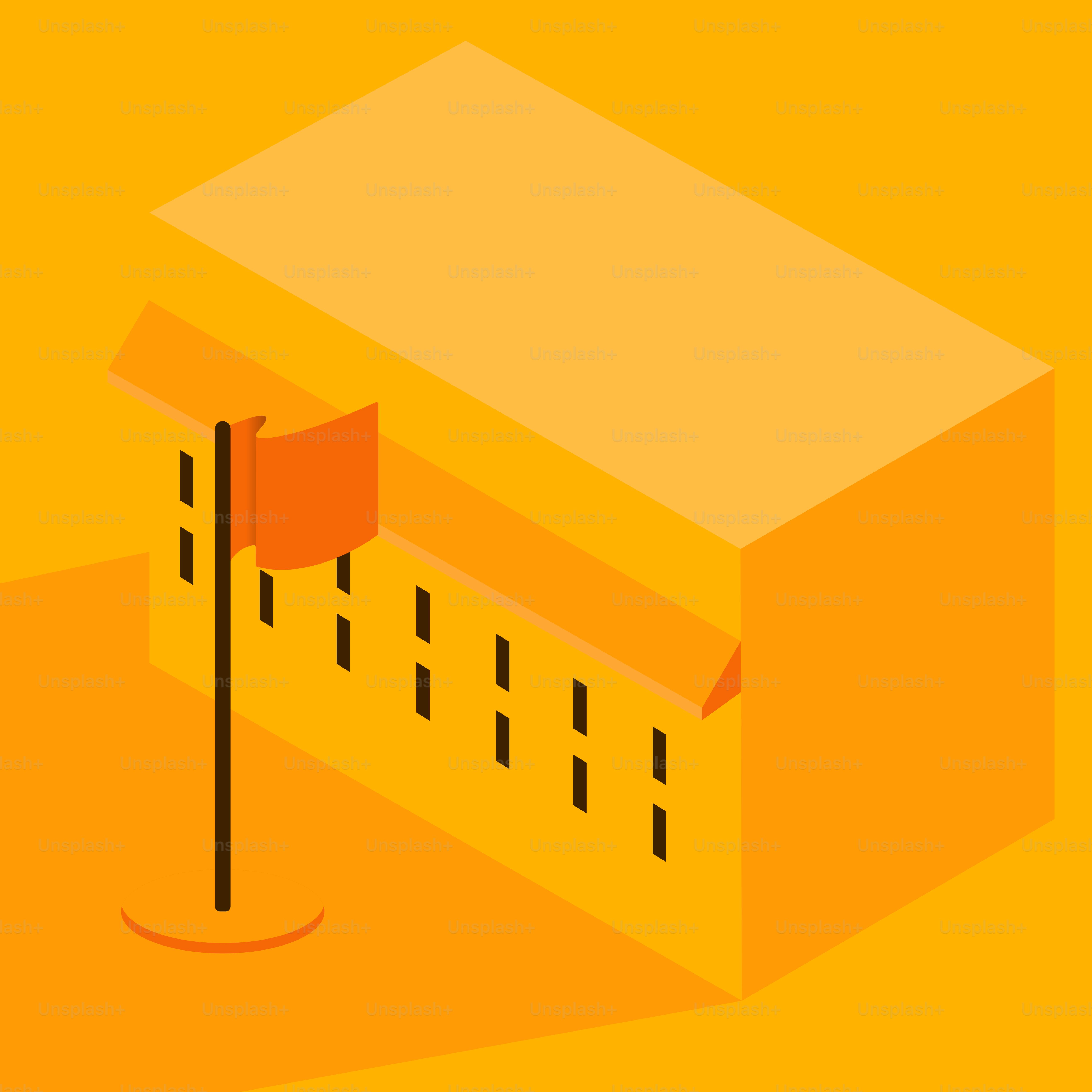 A yellow building with a flag sticking out of it