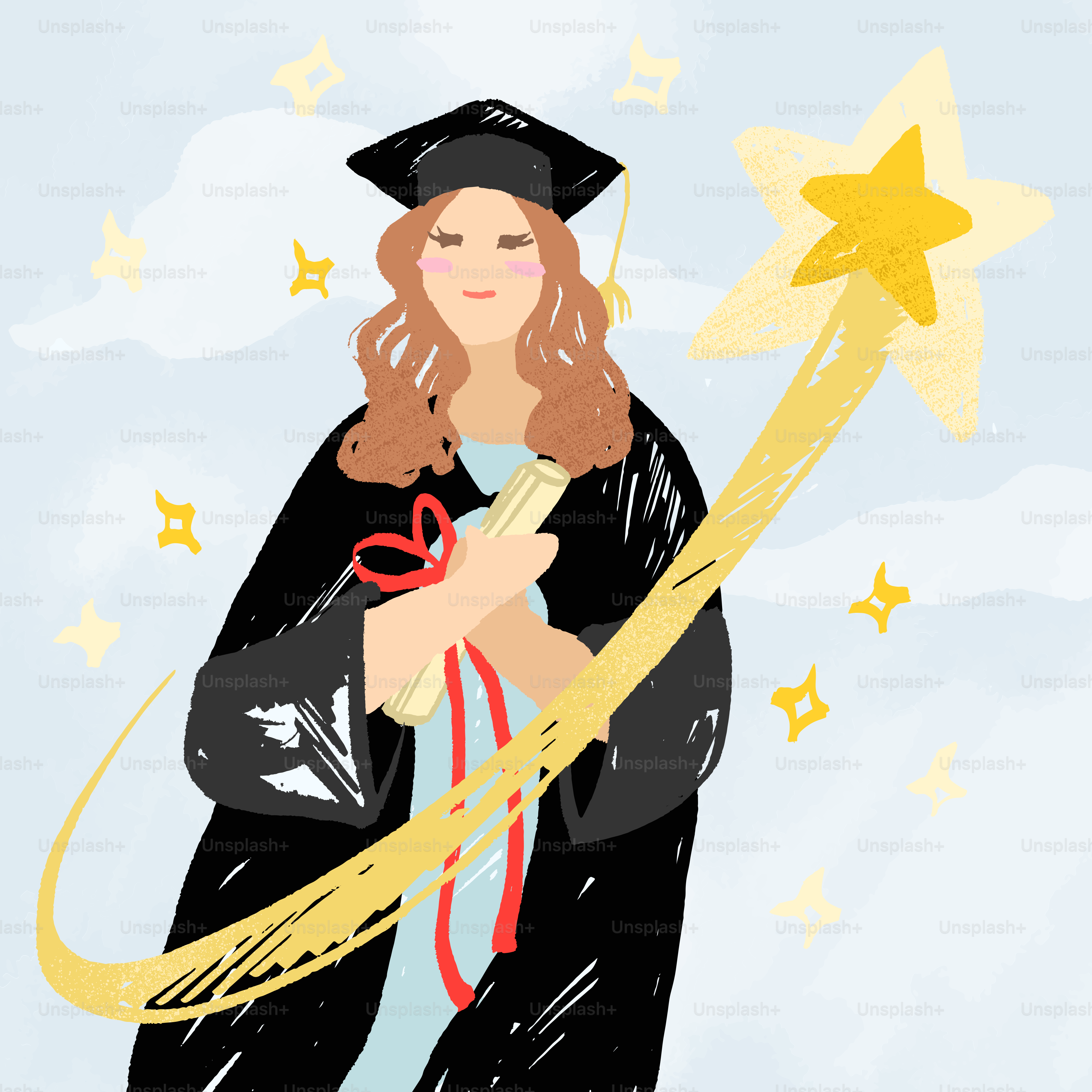 A woman in a graduation gown holding a star