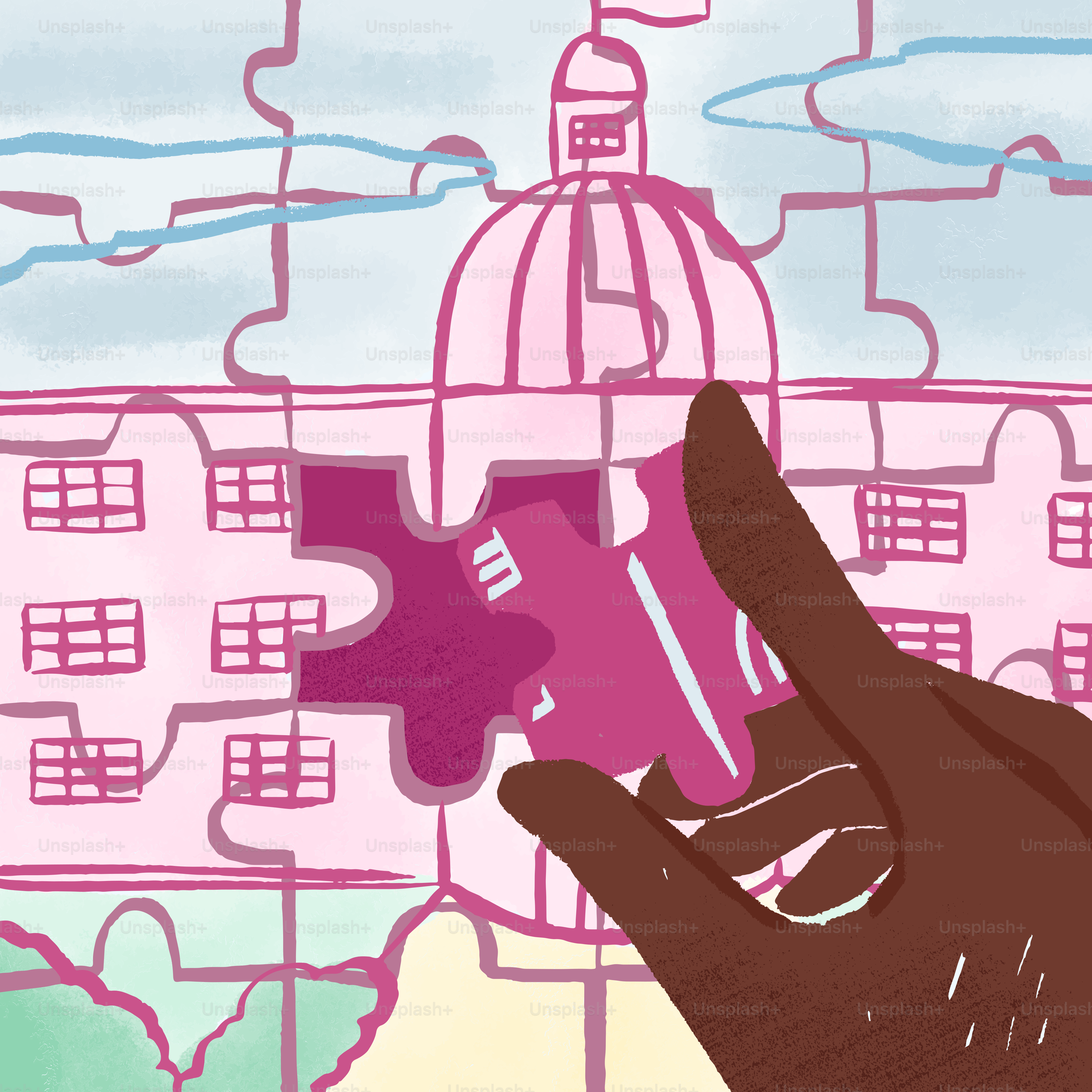 A hand holding a piece of a puzzle